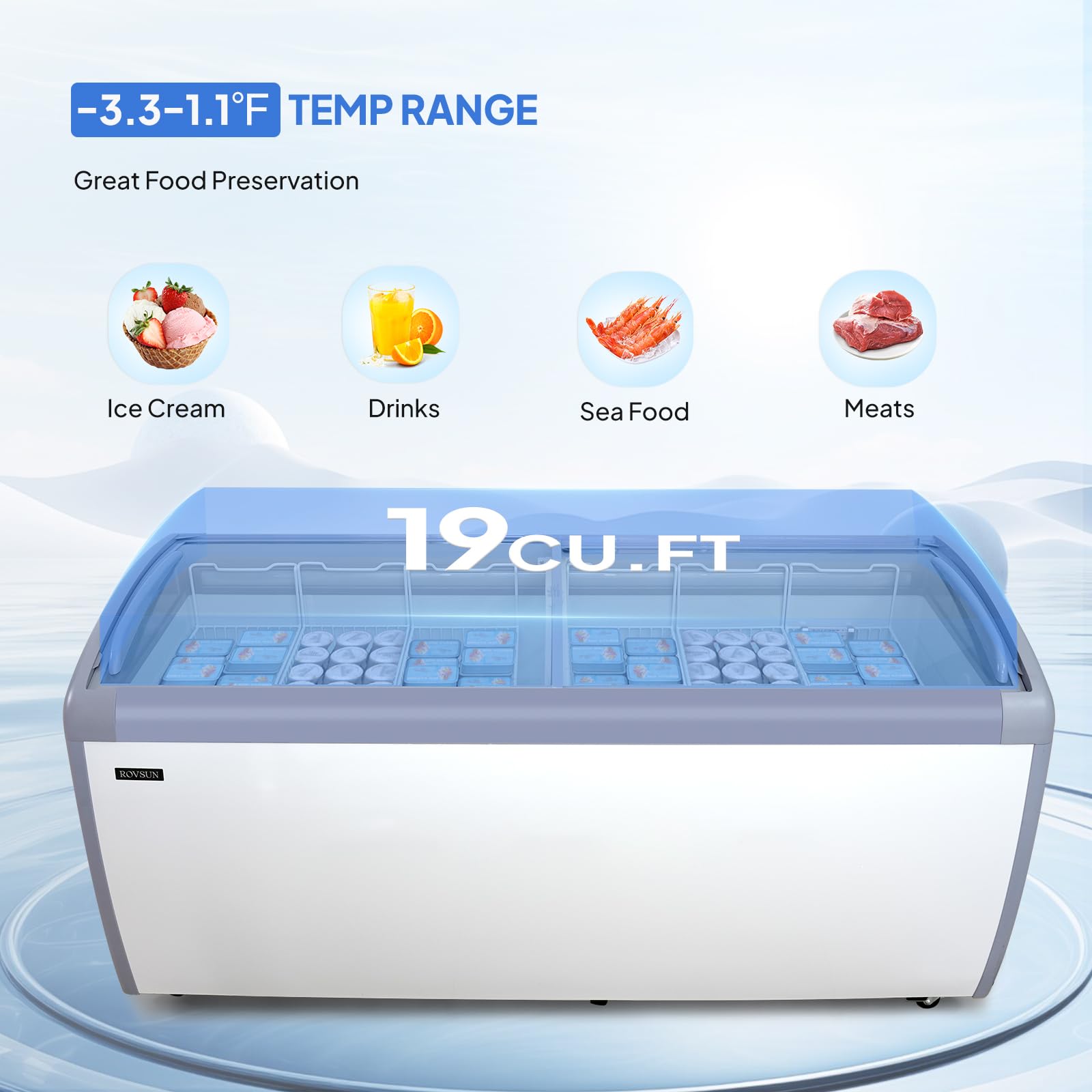 ROVSUN 71" 19 Cu.Ft. 295W 110V Commercial Ice Cream Freezer