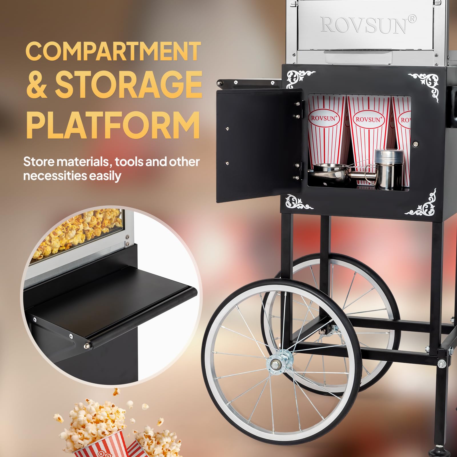 ROVSUN 10 oz Black Popcorn Machine with Cart