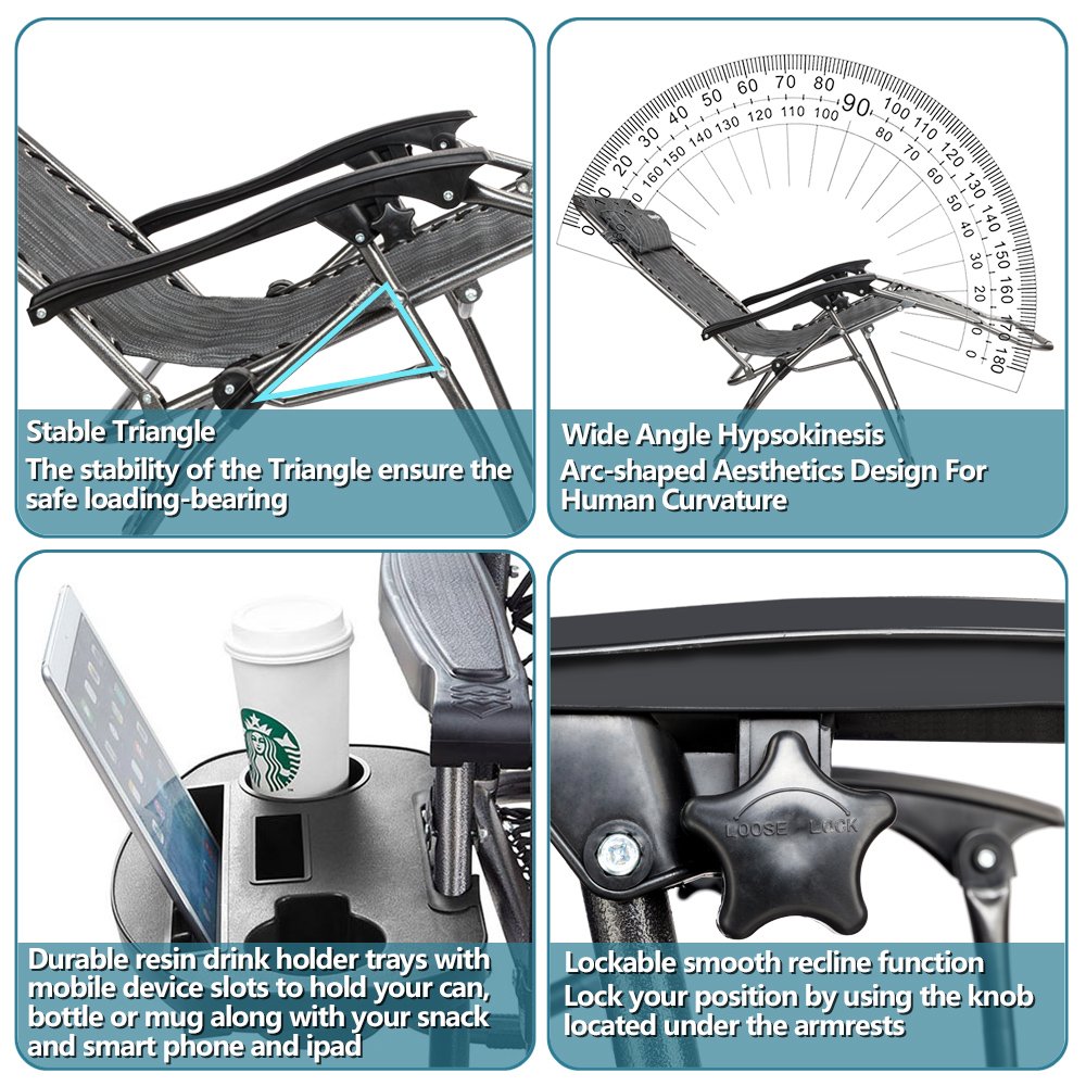 Outdoor Folding Zero Gravity Lounge Chair Grey