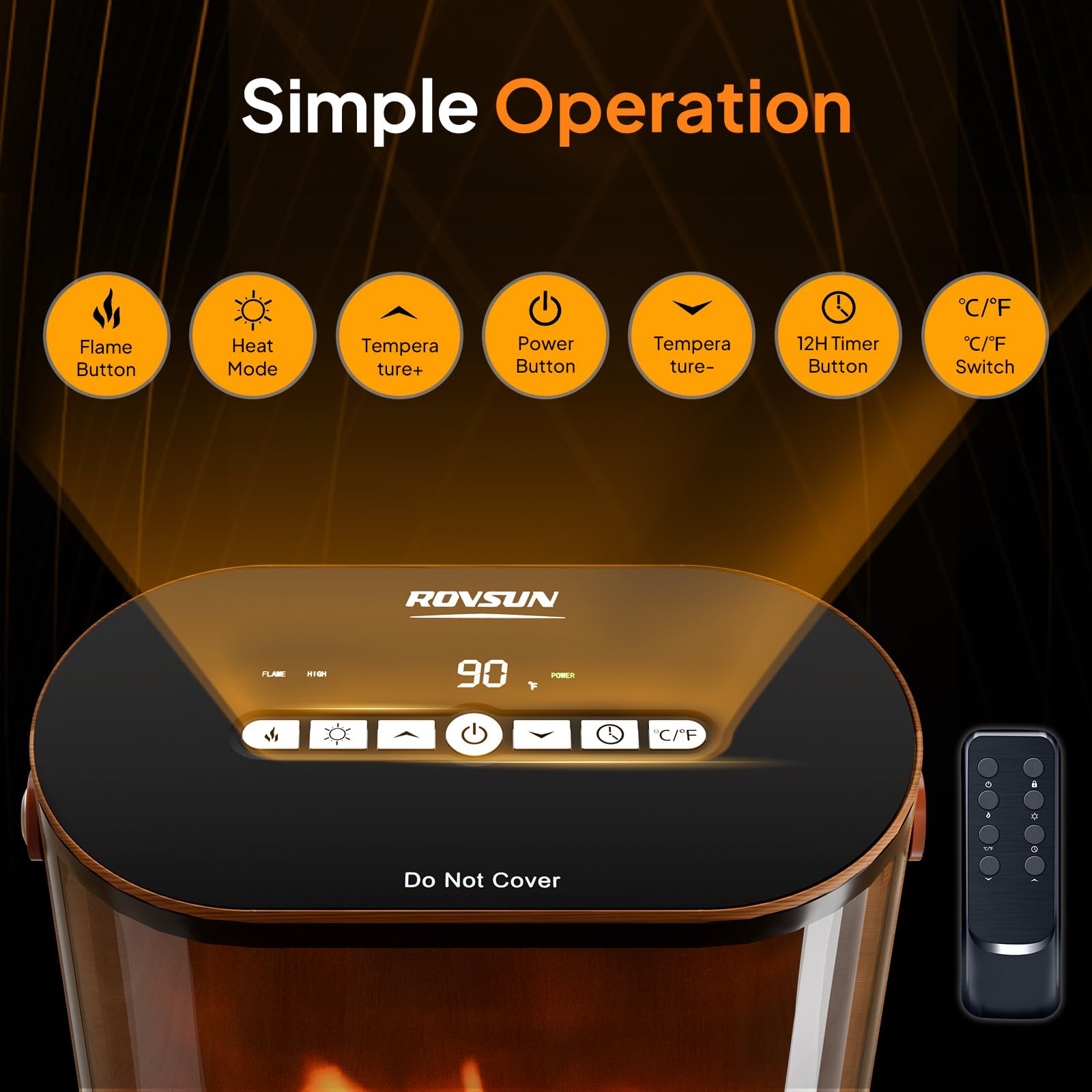 ROVSUN 1,500W 120V Electric Fireplace Heater with Remote & Timer