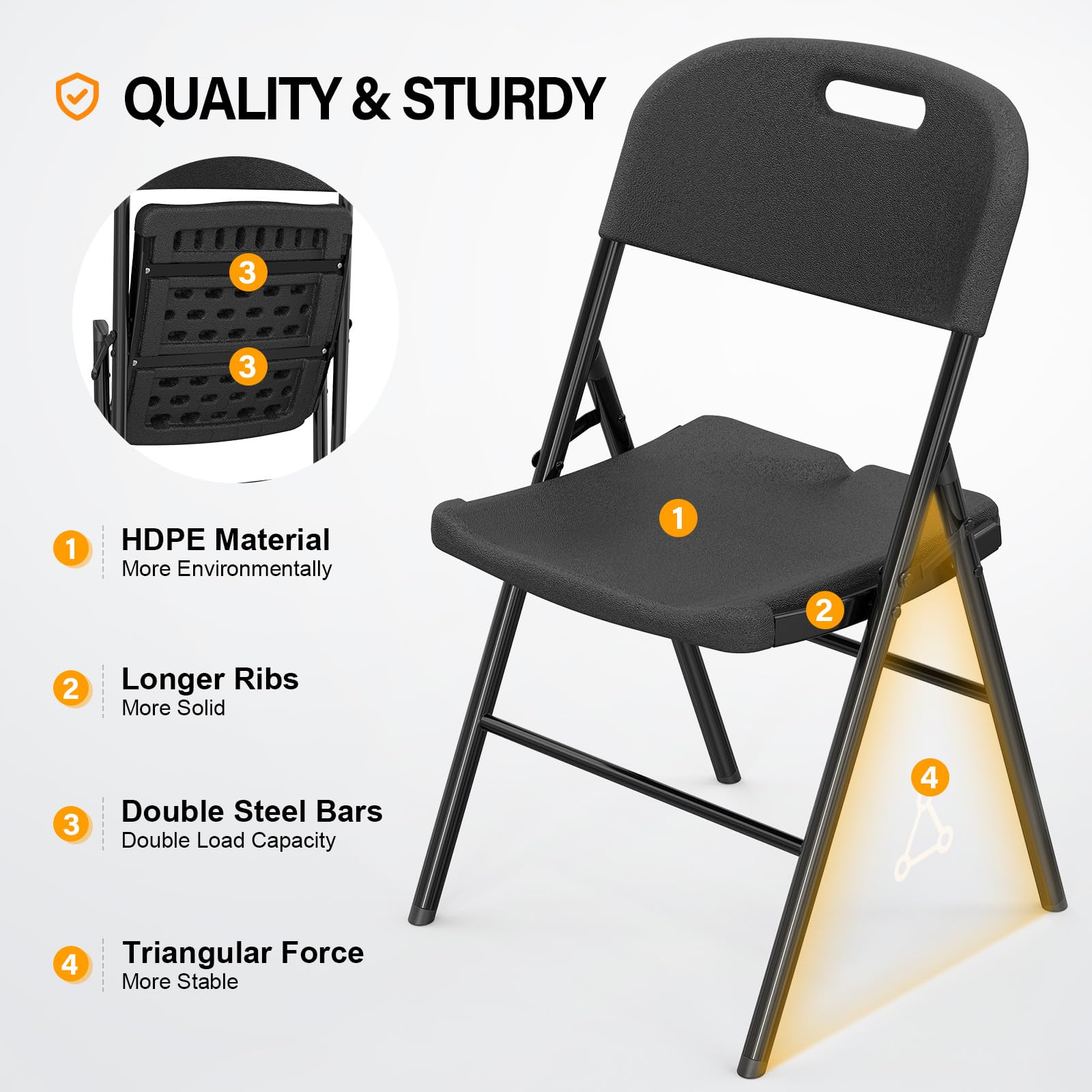 Portable HDPE Plastic Folding Chair with Steel Frame Black
