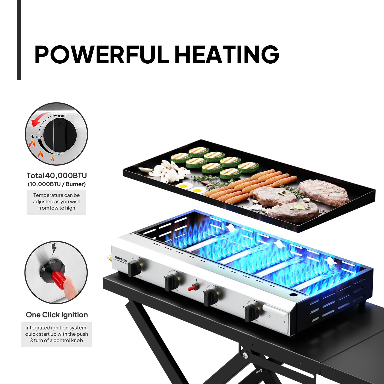 ROVSUN 4-Burner 40,000 BTU Foldable Propane Griddle with Wheels