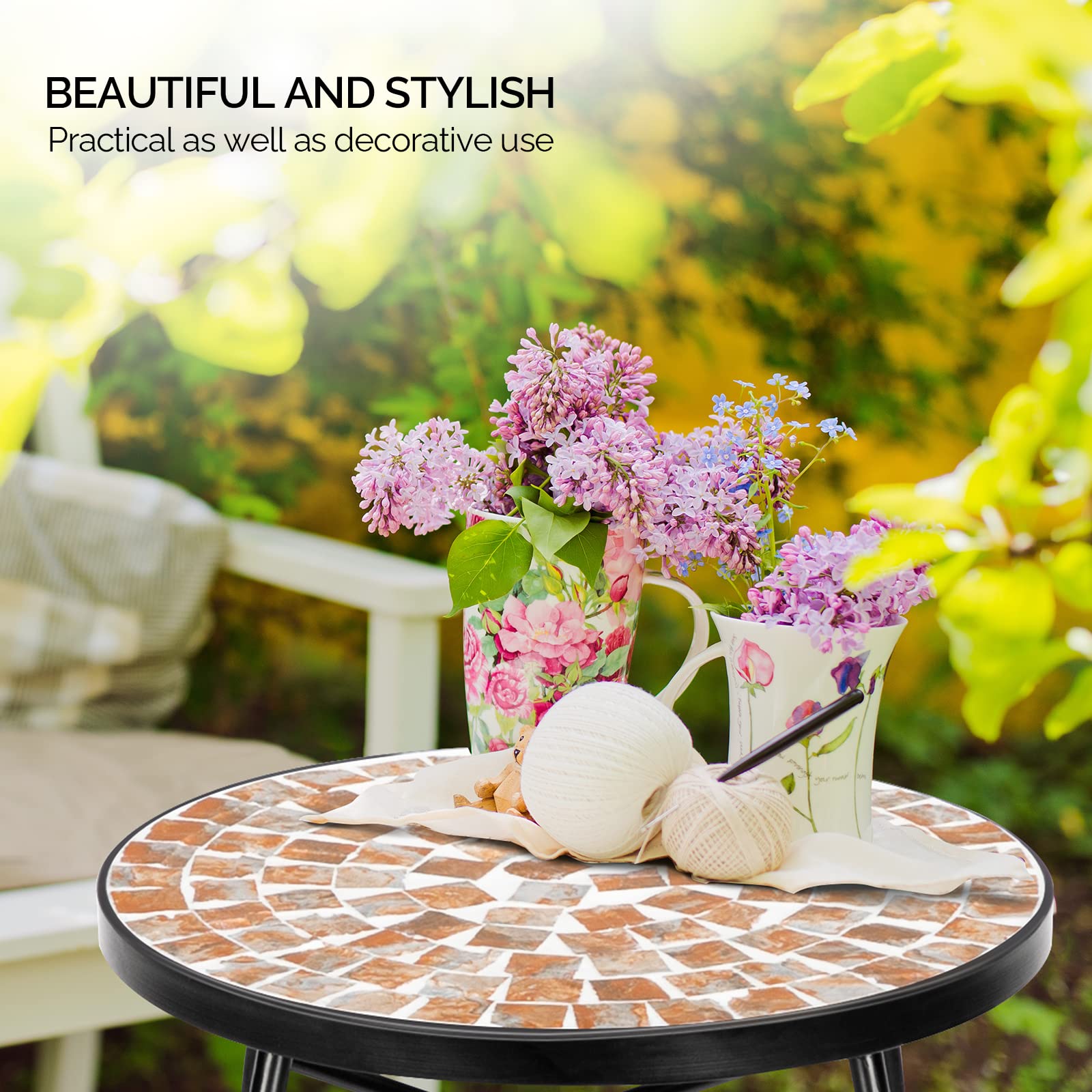 14" Round Mosaic Outdoor Side Table Golden Yard