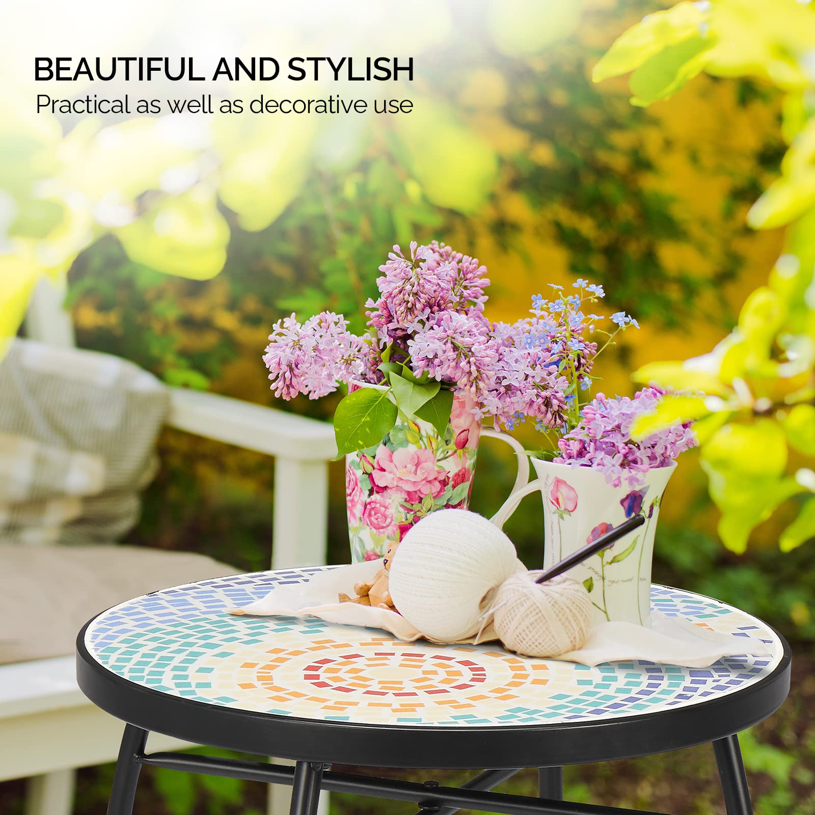 14" Round Mosaic Outdoor Side Table Blue Hawaii