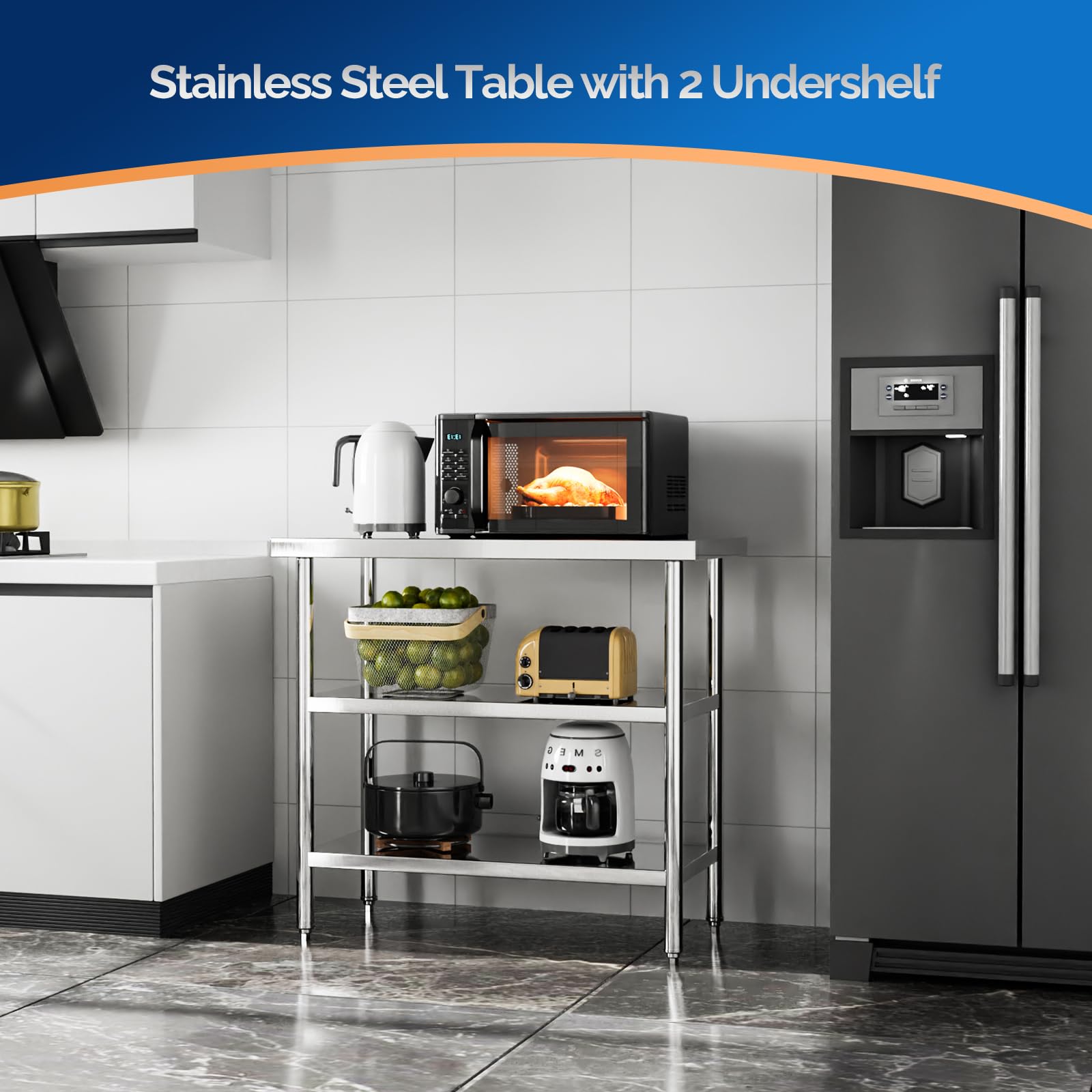 ROVSUN 36" x 18" Stainless Steel Table with 2 Shelves