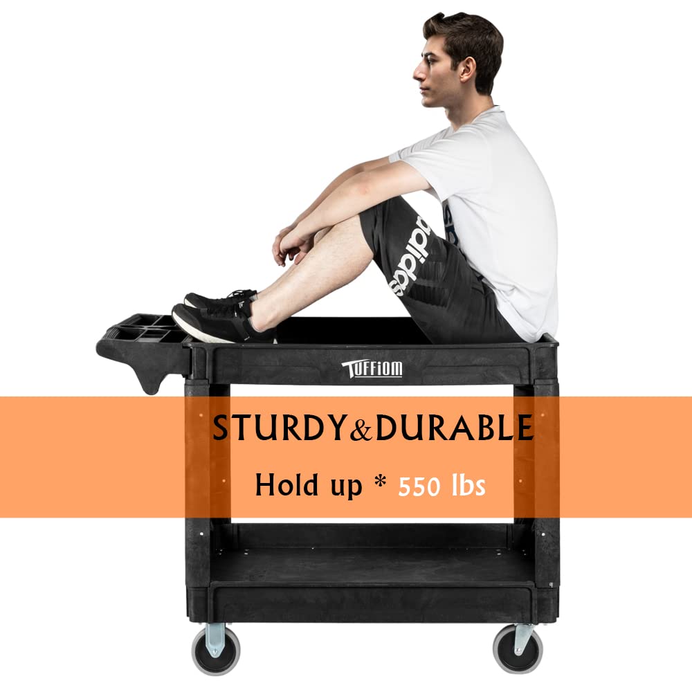 2-Tier 47" x 26" 550 lb. Capacity Plastic Utility Cart with Wheels Black