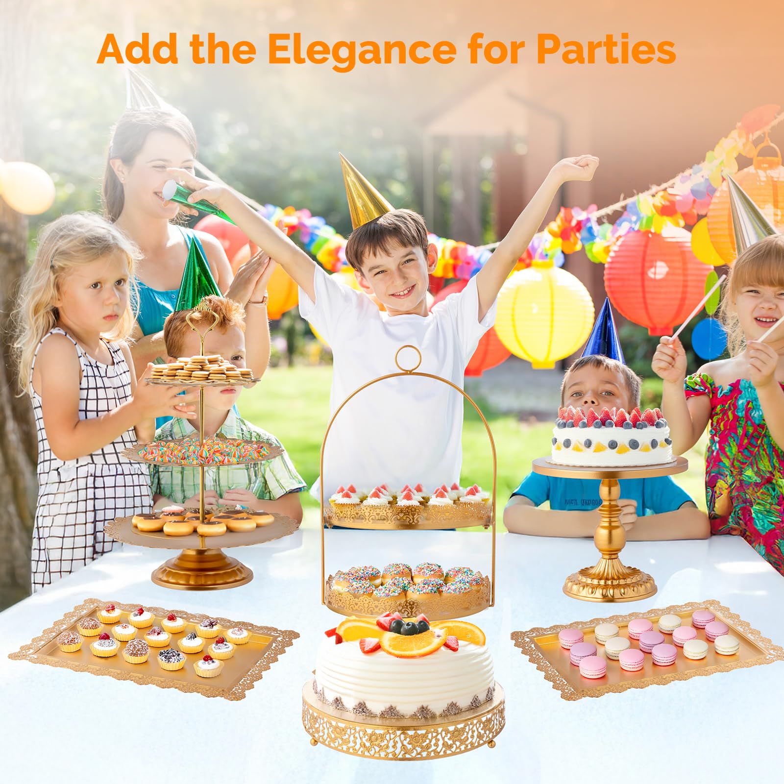 ROVSUN 10 PCS Gold Dessert Table Display Set