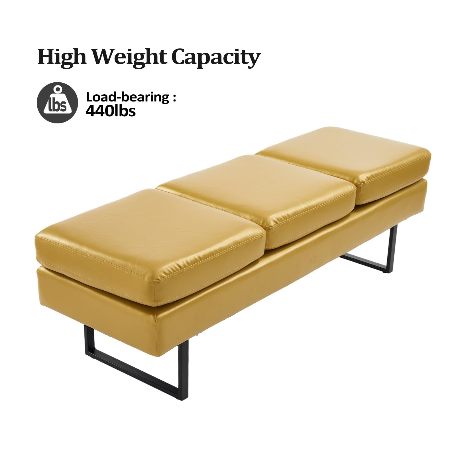 59.5" Waiting Chair Bench Seating Faux Leather Gold