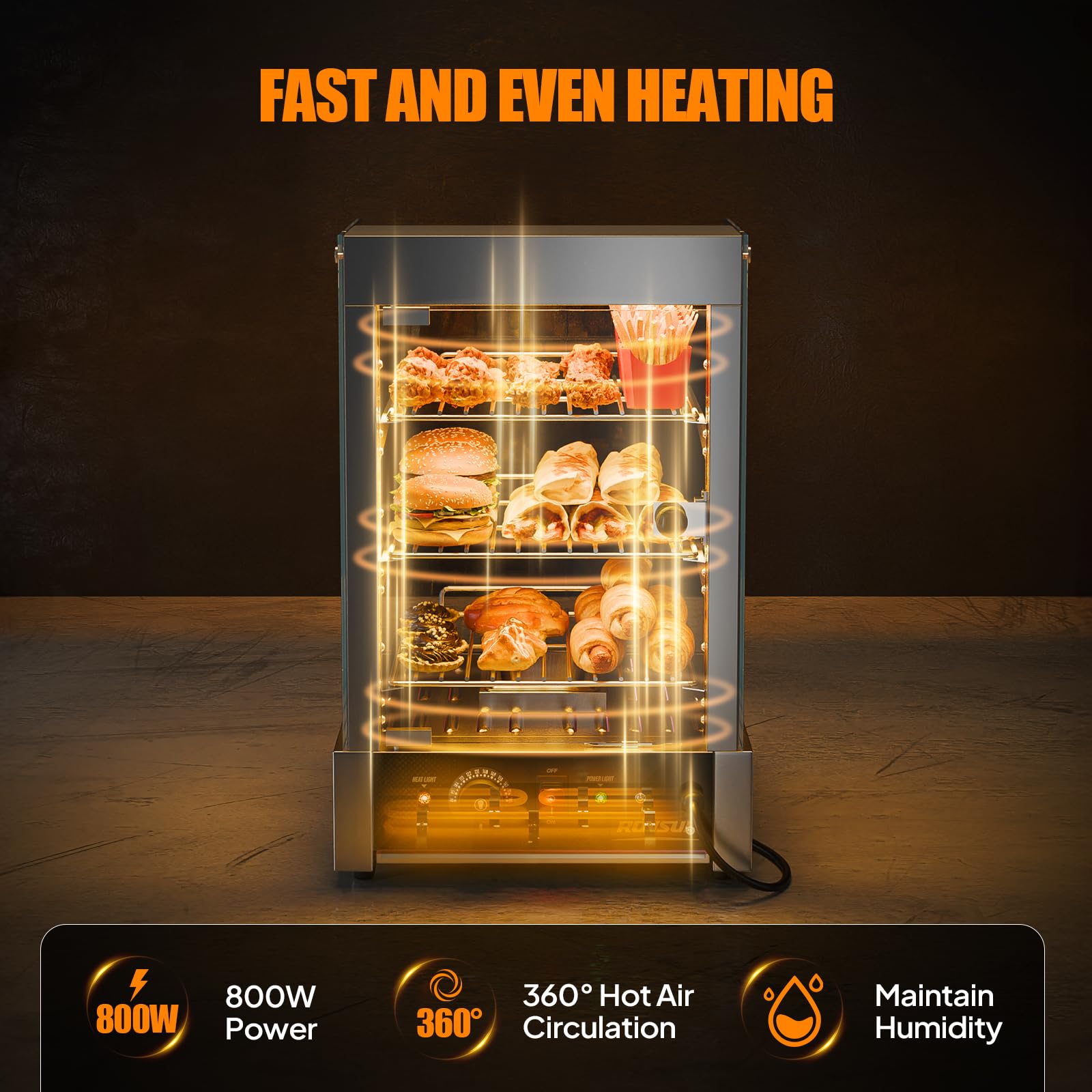 ROVSUN 3-Tier 15" 800W 110V Pizza Warmer Display Case Countertop