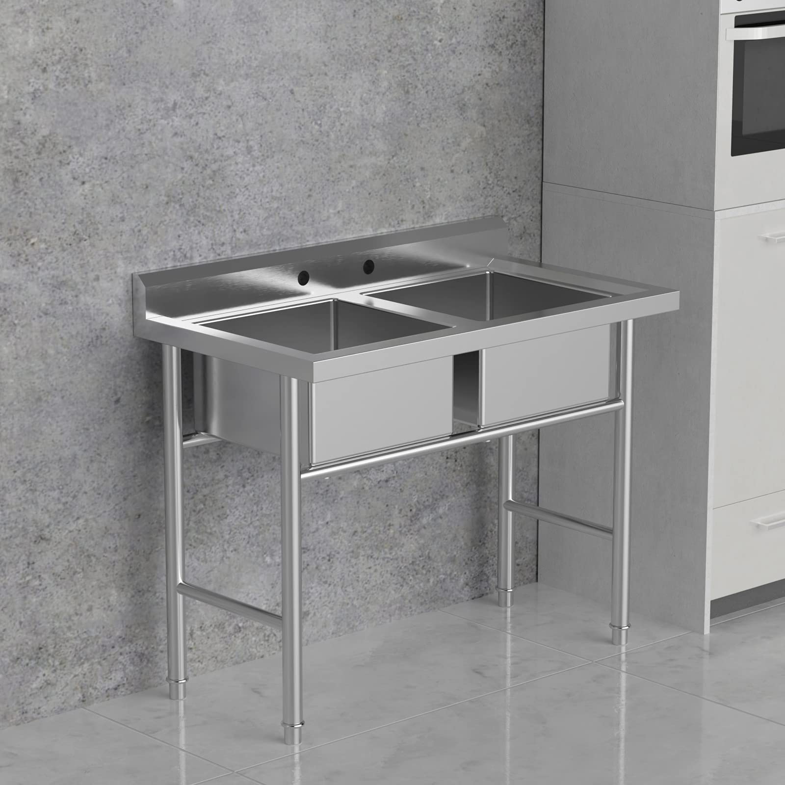 ROVSUN 36" x 21" 2 Compartment 304 Stainless Steel Sink Kitchen Restaurant