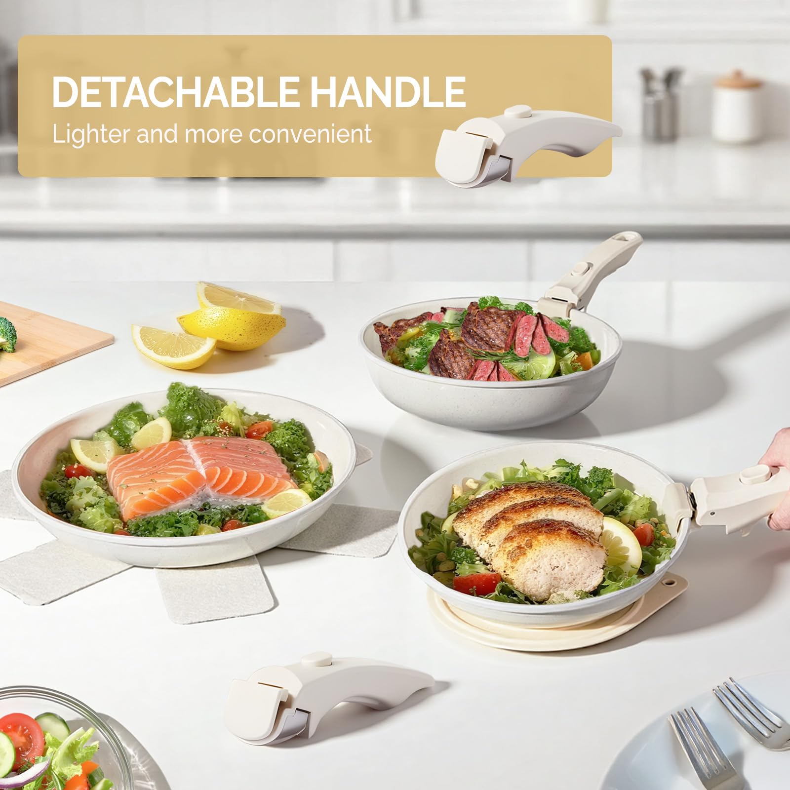 ROVSUN 22 Pcs Nonstick Pots and Pans Set with Detachable Handles