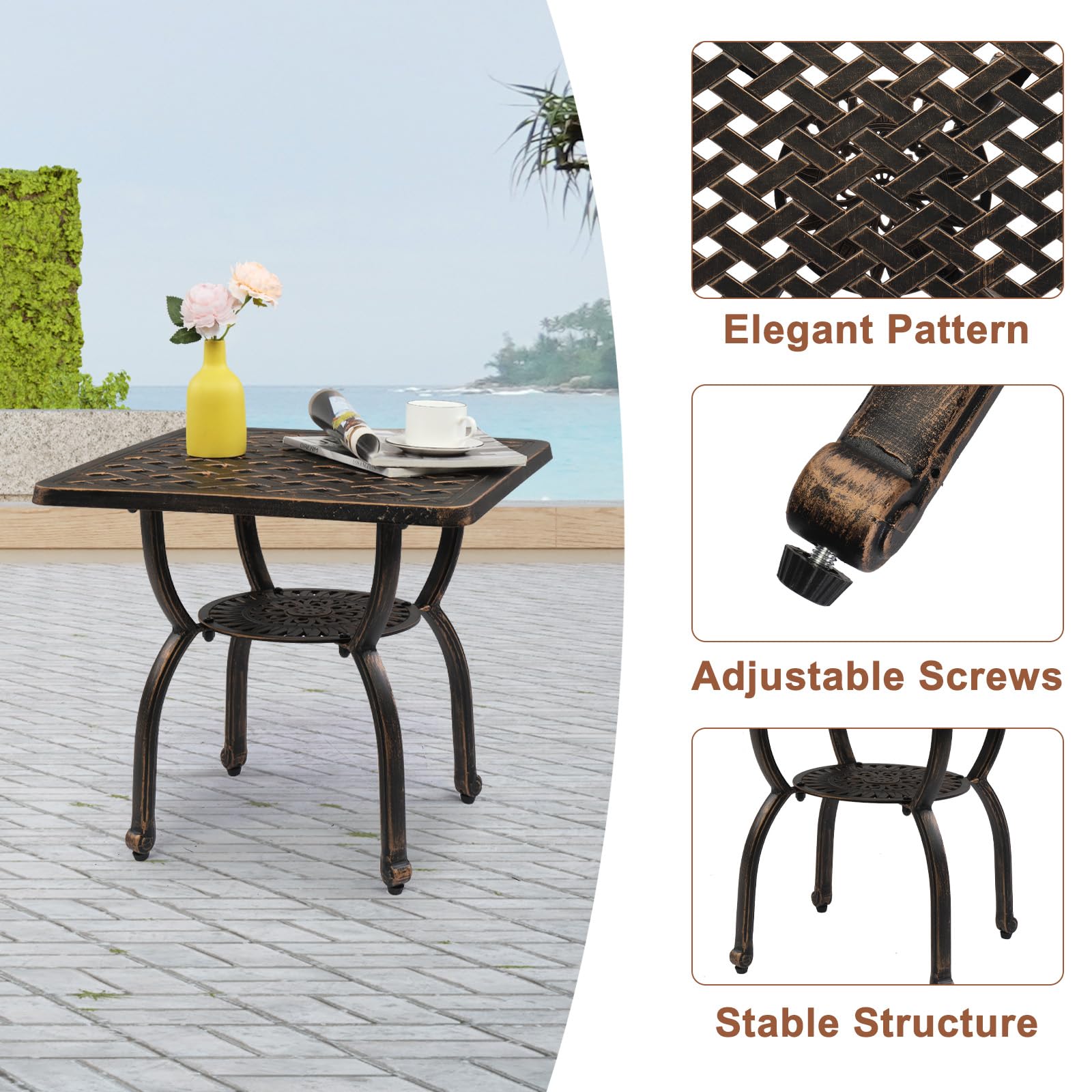 22" Sqaure Cast Aluminum Outdoor Side Table Bronze