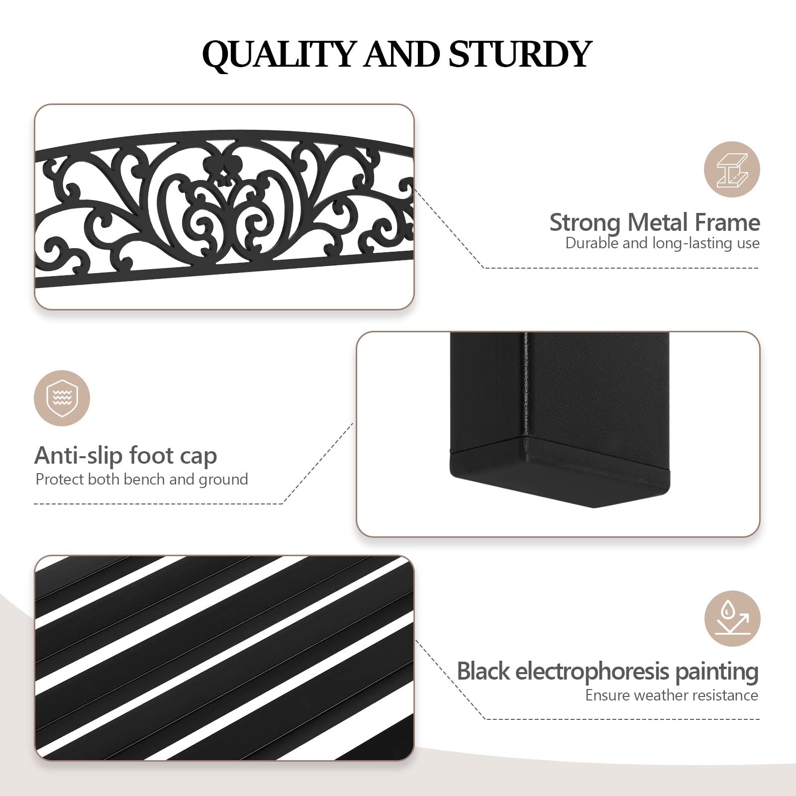 50" Outdoor Bench Metal with Floral Back