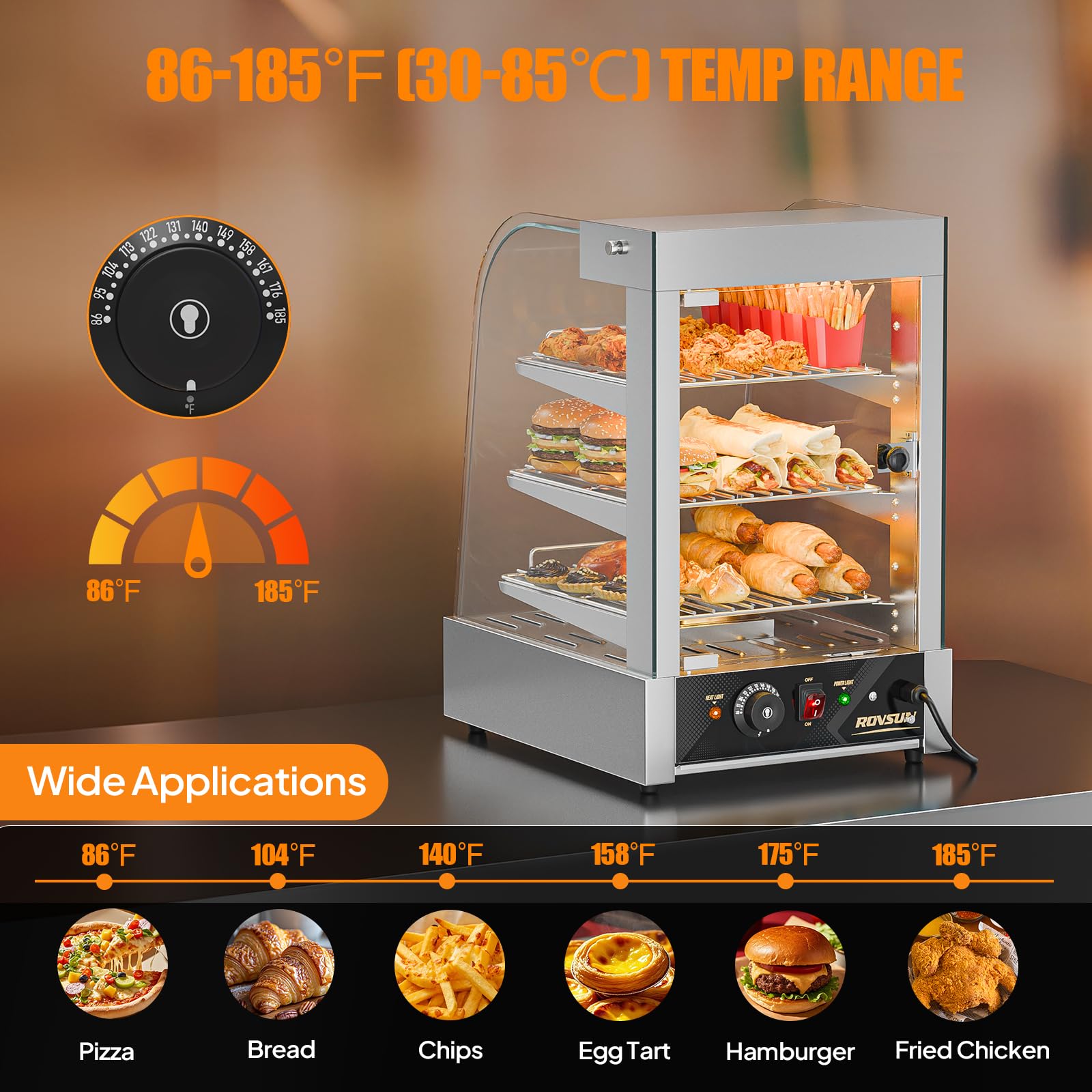 ROVSUN 3-Tier 15" 800W 110V Pizza Warmer Display Case Countertop