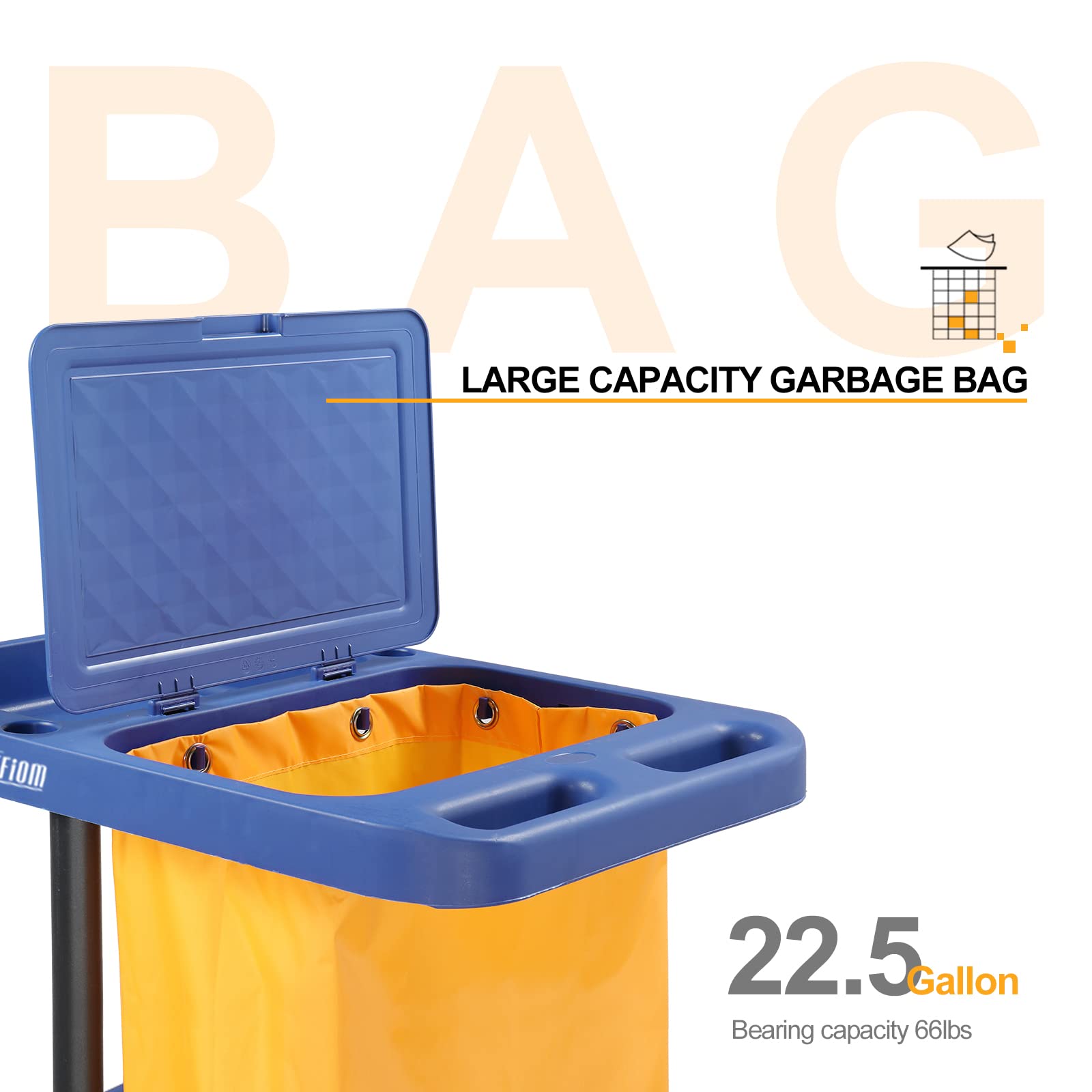 3-Tier 500 LBS Capacity Janitorial Cart with 22 Gallon Bag Blue