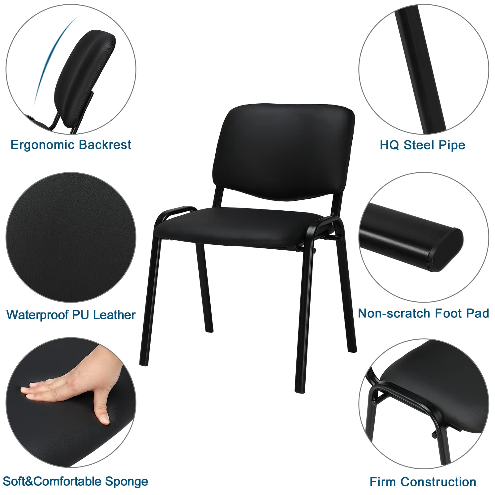 Office PU Stacking Chairs Armless Black