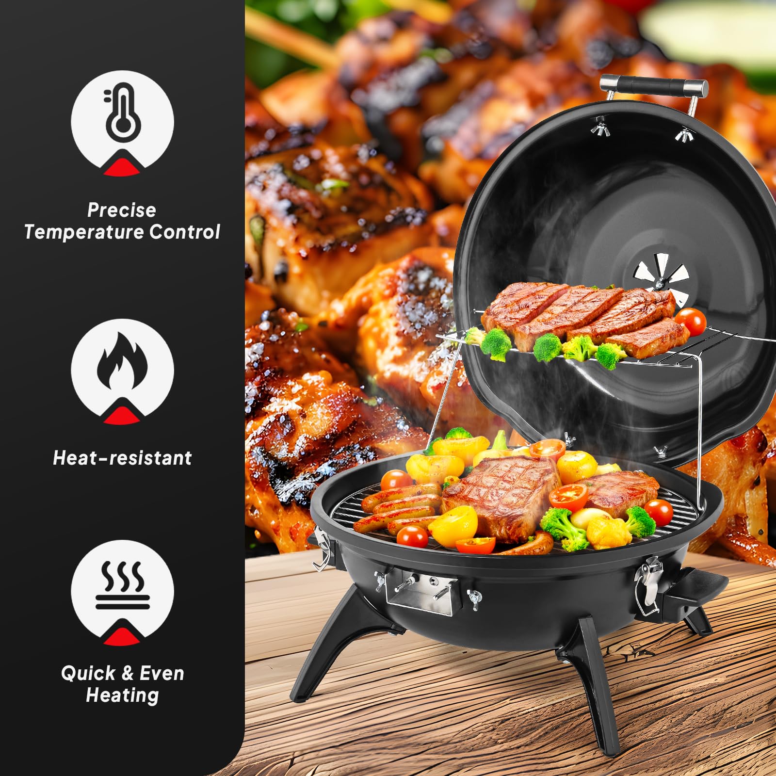 ROVSUN 1,600W Tabletop Electric Grill with Temperature Control Black