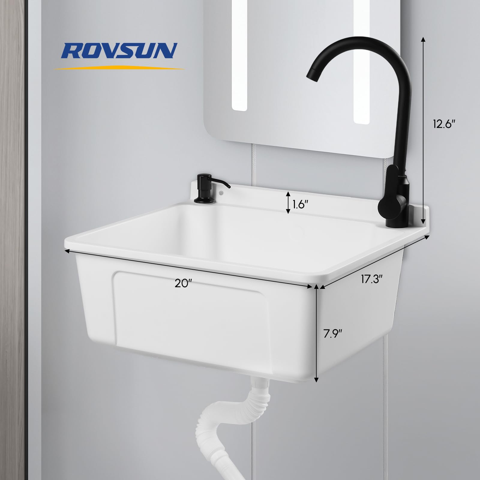 ROVSUN 20" x 17" Plastic Wall-Mounted Utility Sink with Wall Bracket White