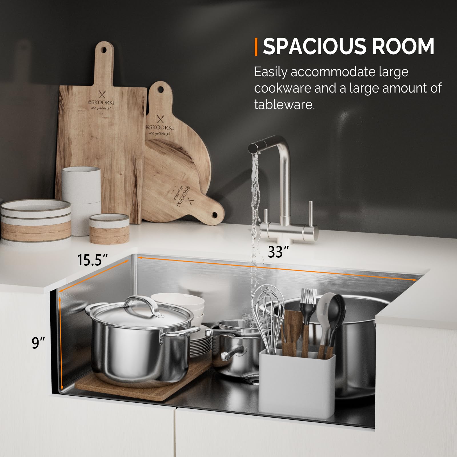 ROVSUN 33" x 22" Drop-in Stainless Steel Sink for Kitchen Silver