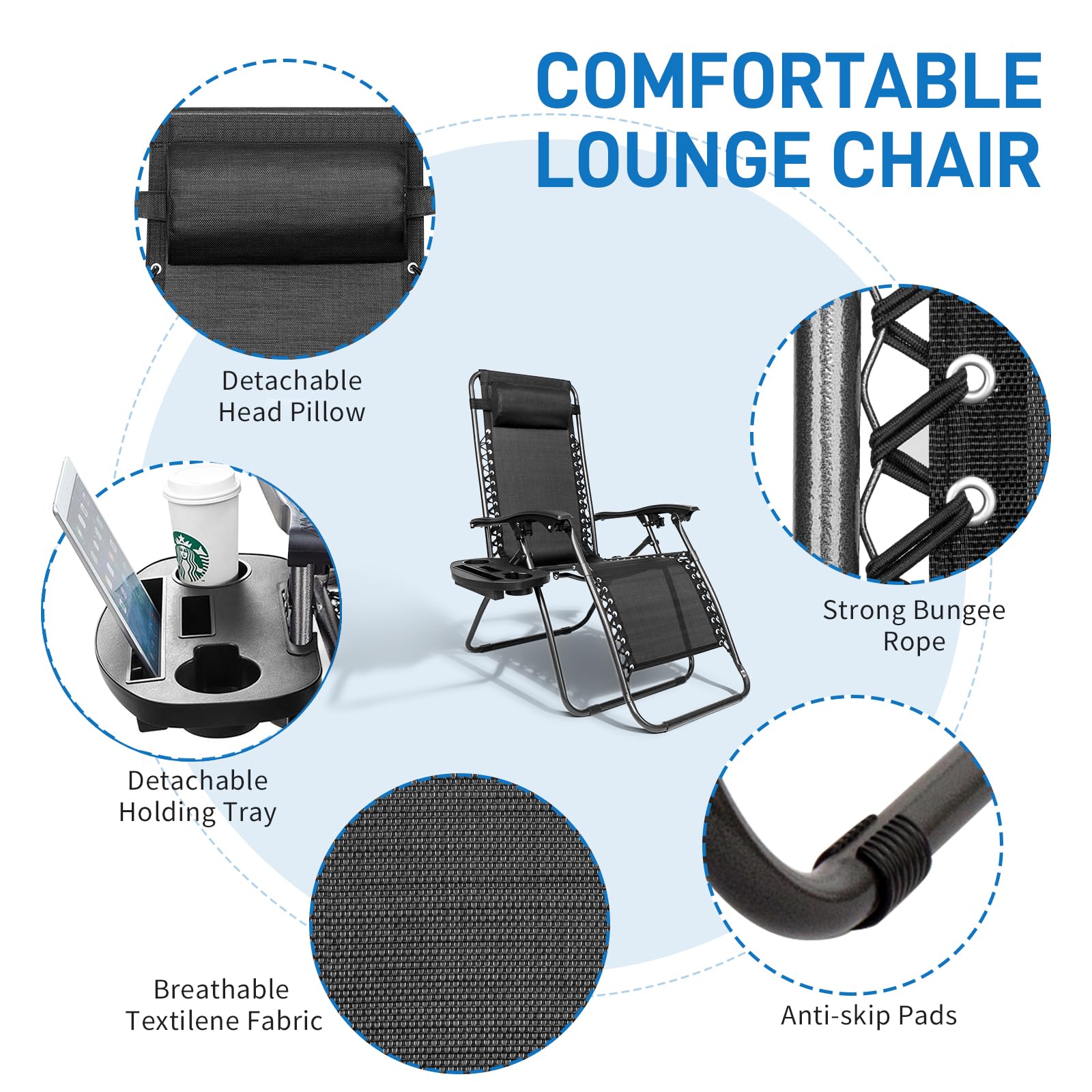 Outdoor Folding Zero Gravity Lounge Chair Black