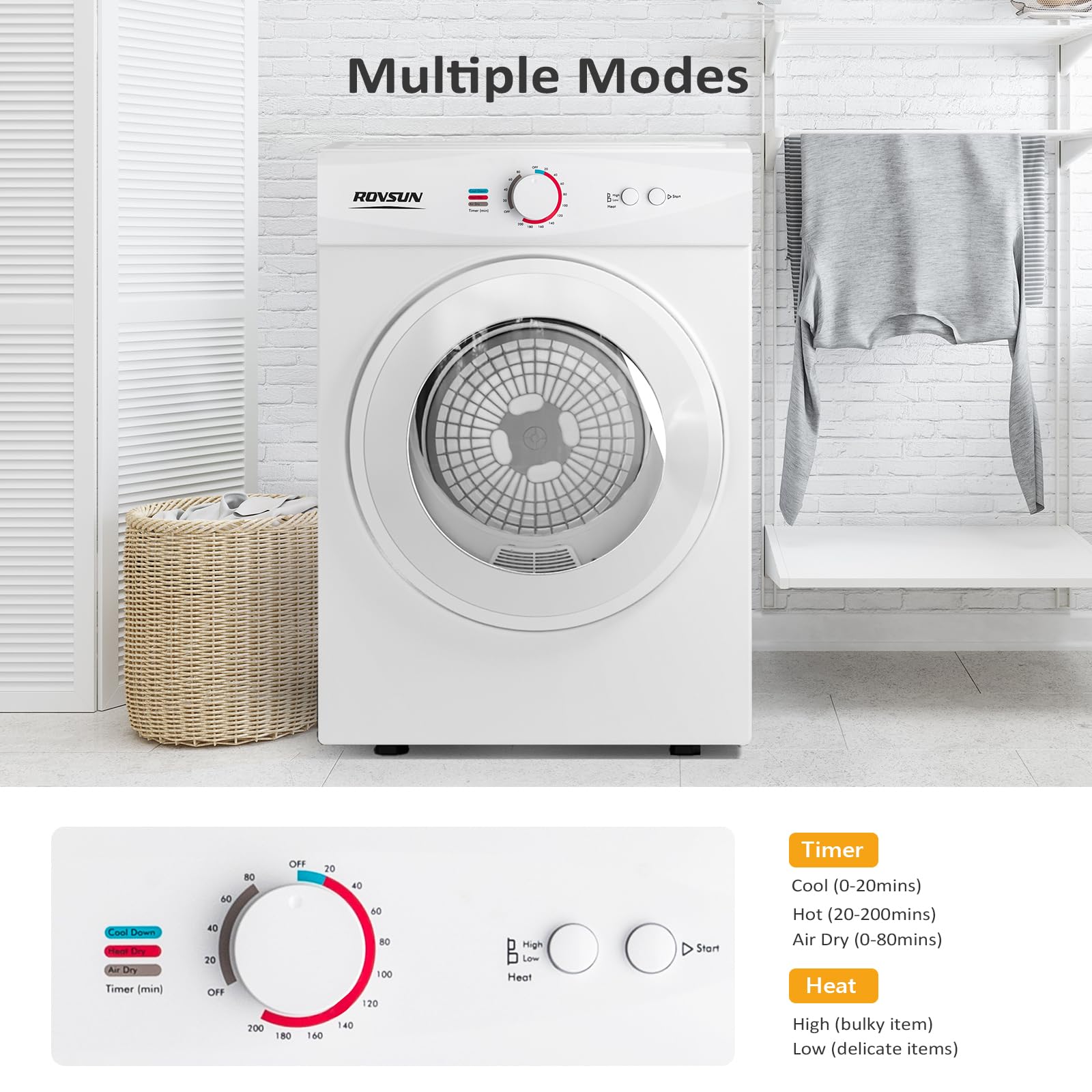 ROVSUN 1.8 Cu.Ft. 1,020W 110V Tumble Clothers Dryer with Classic Knob Control