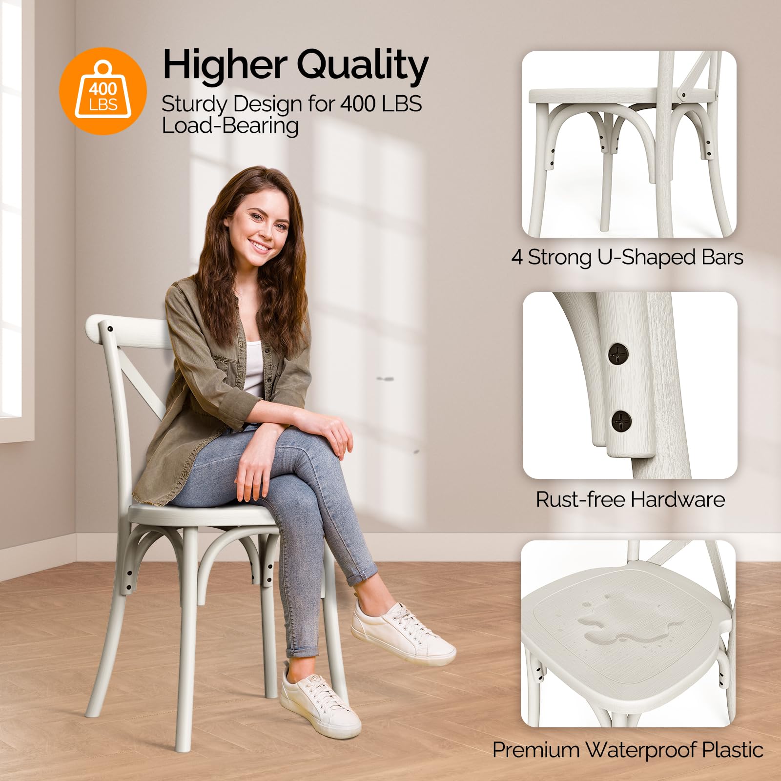 Plastic Outdoor Dining Chair Set Stackable with X Back White