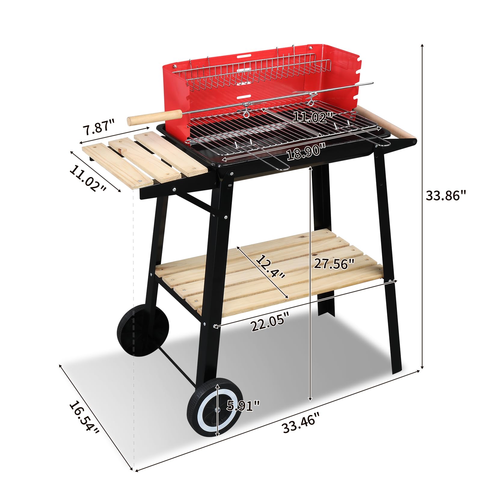 ROVSUN BBQ Charcoal Grill Outdoor Patio with Wheels & Shelves