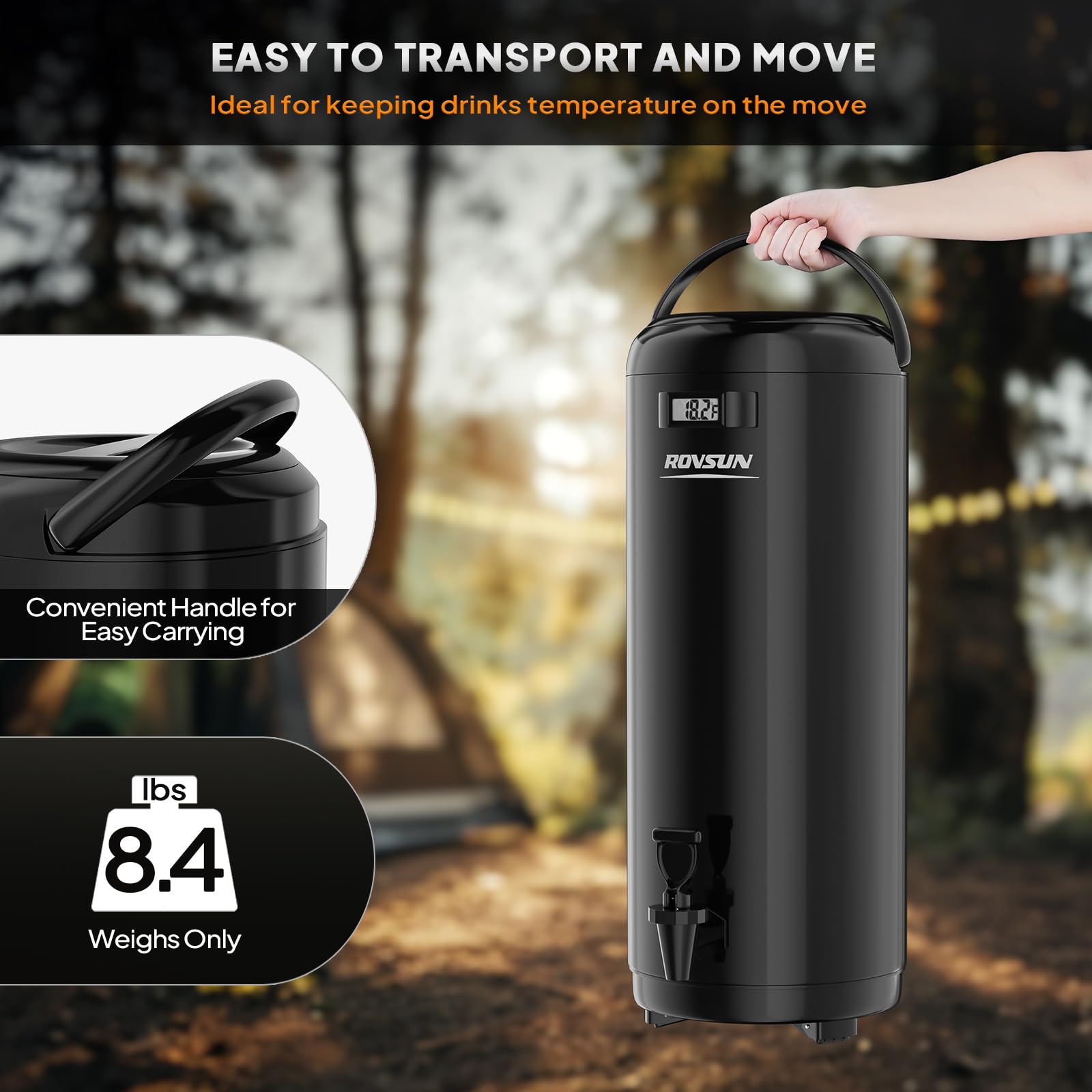 ROVSUN 4.8 Gallon Stainless Steel Insulated Beverage Dispenser Black