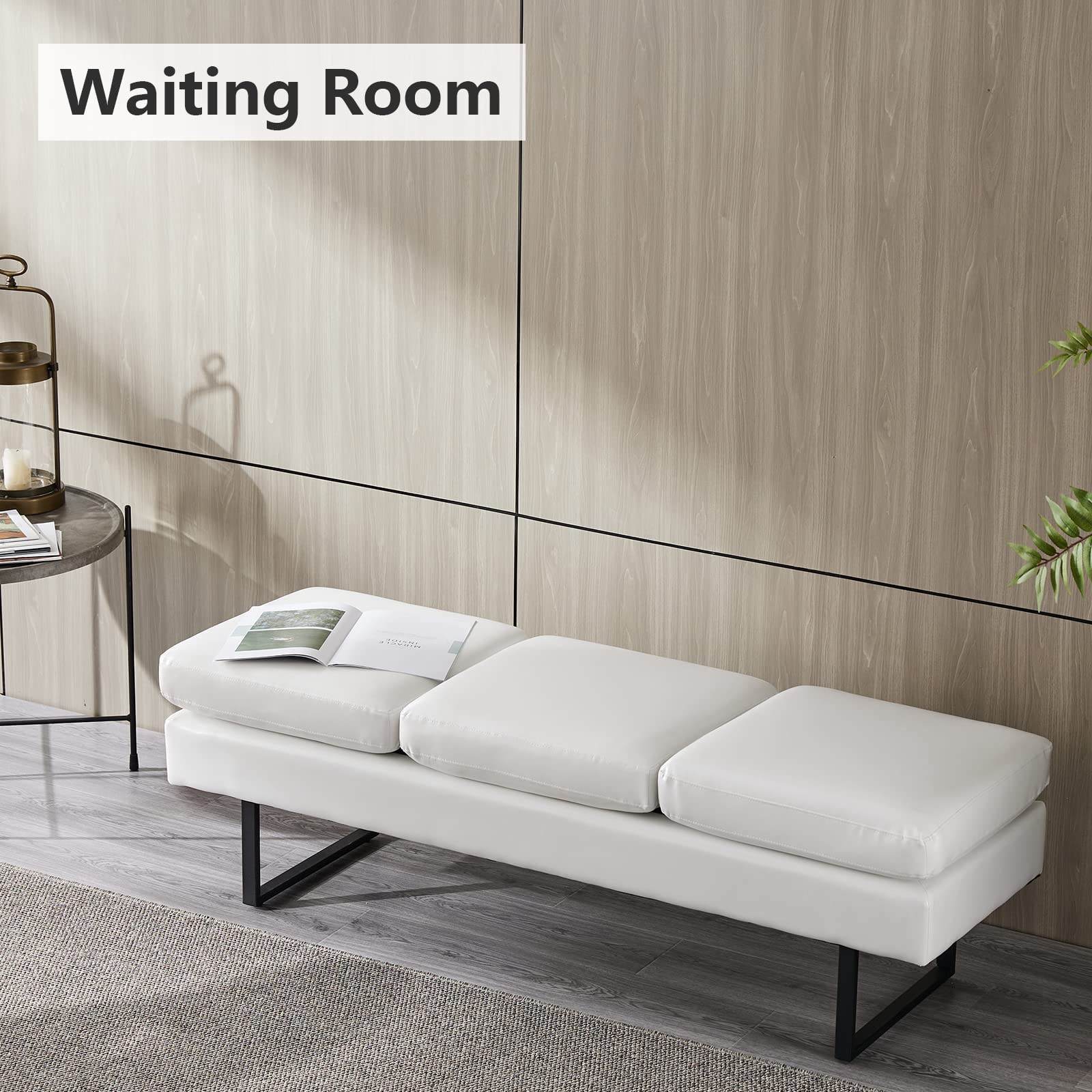 59.5" Waiting Chair Bench Seating Faux Leather White