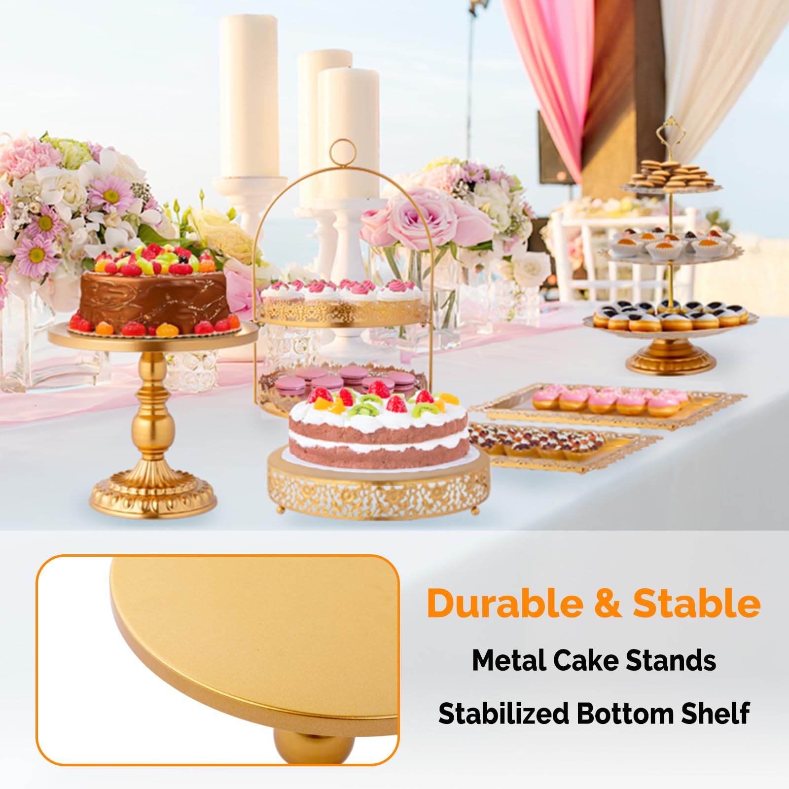 ROVSUN 10 PCS Gold Dessert Table Display Set