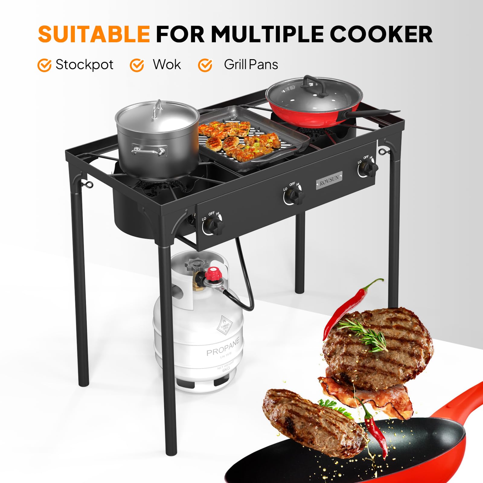 ROVSUN 3-Burner 225,000 BTU Outdoor Camping Propane Stove