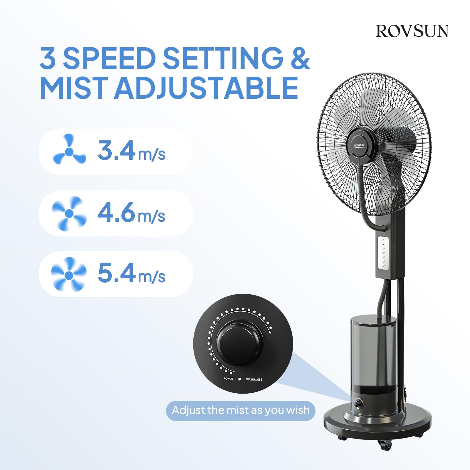 ROVSUN 18" 90W 110V Industrial Pedestal Misting Fan with Water Tank