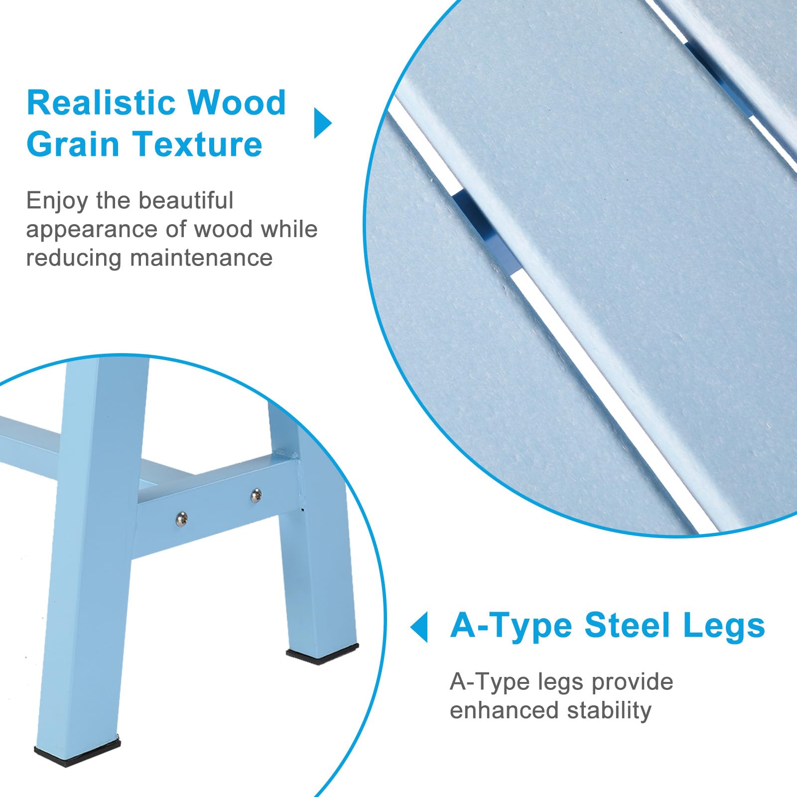 47" HDPE Outdoor Bench with Metal Legs Blue