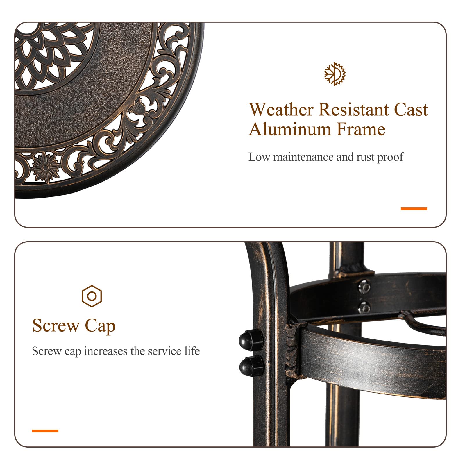 32" Round Outdoor Dining Table with Umbrella Hole Bronze