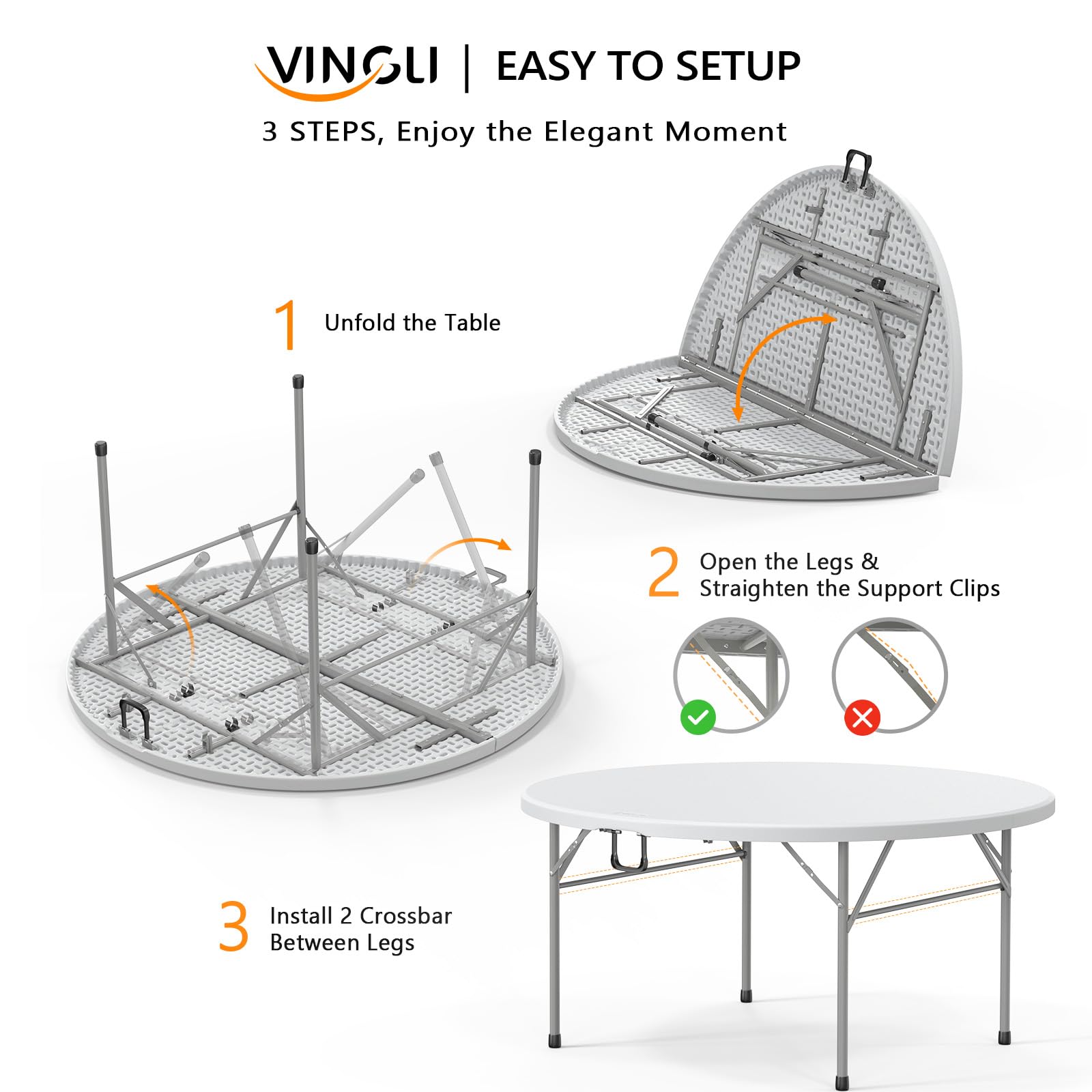 60" Round Bi-Folding Portable Plastic Dining Card Table