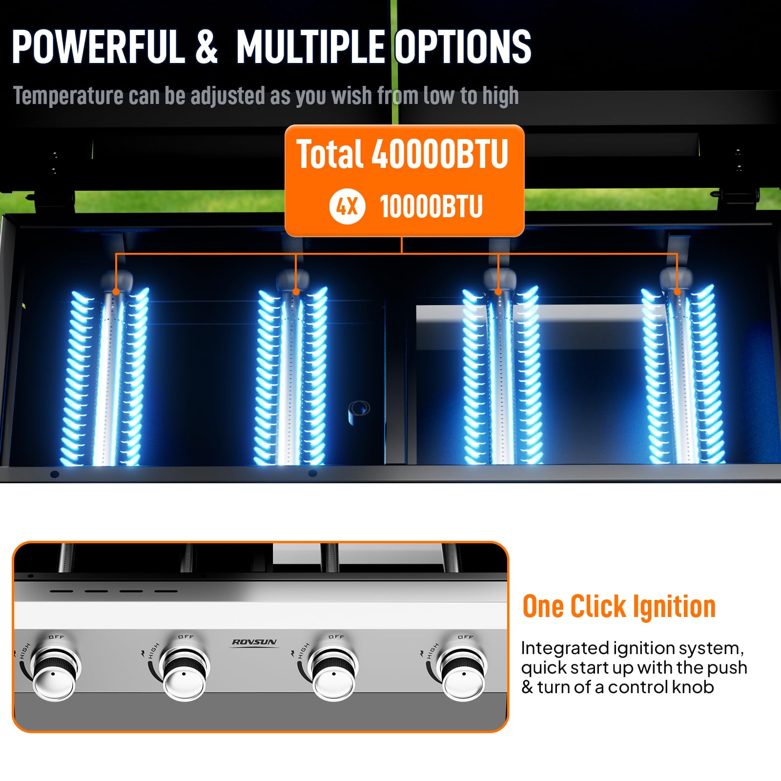 ROVSUN 4 Burner 2-in-1 Propane Grill and Griddle Combo Standing with Lid