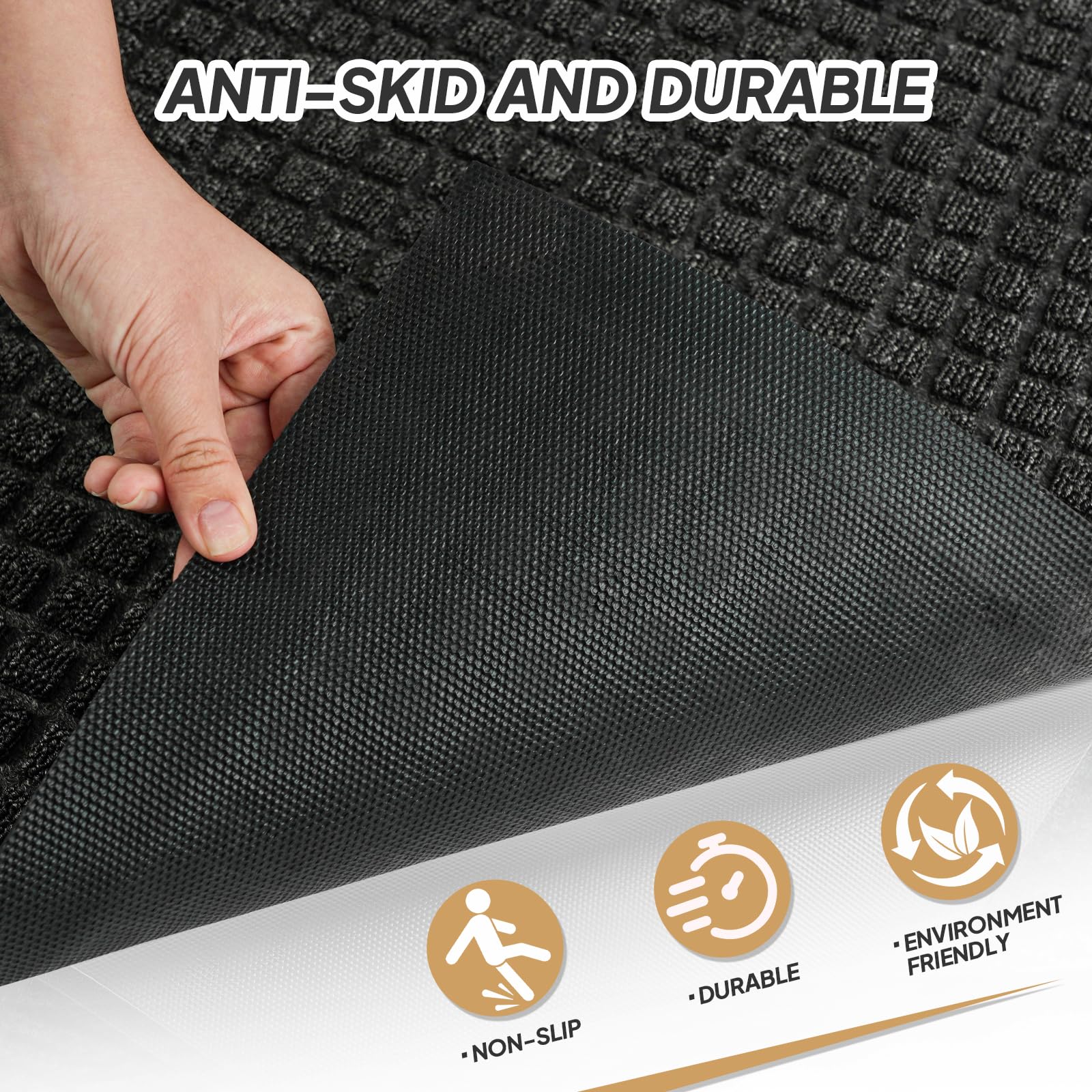 ROVSUN 29.5" × 17.7" Front Door Mat with Square Pattern Non-Slip Grey