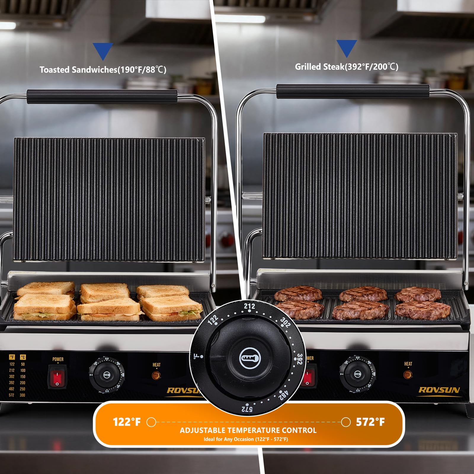 ROVSUN 17" 2200W 110V Commercial Panini Press Grill with Adjustable Temp
