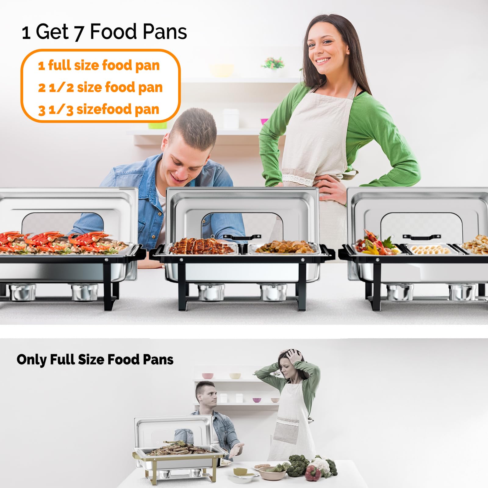 ROVSUN 9 QT Black-Silver Chafing Dish Buffet Set with Glass Lid & Folding Frame