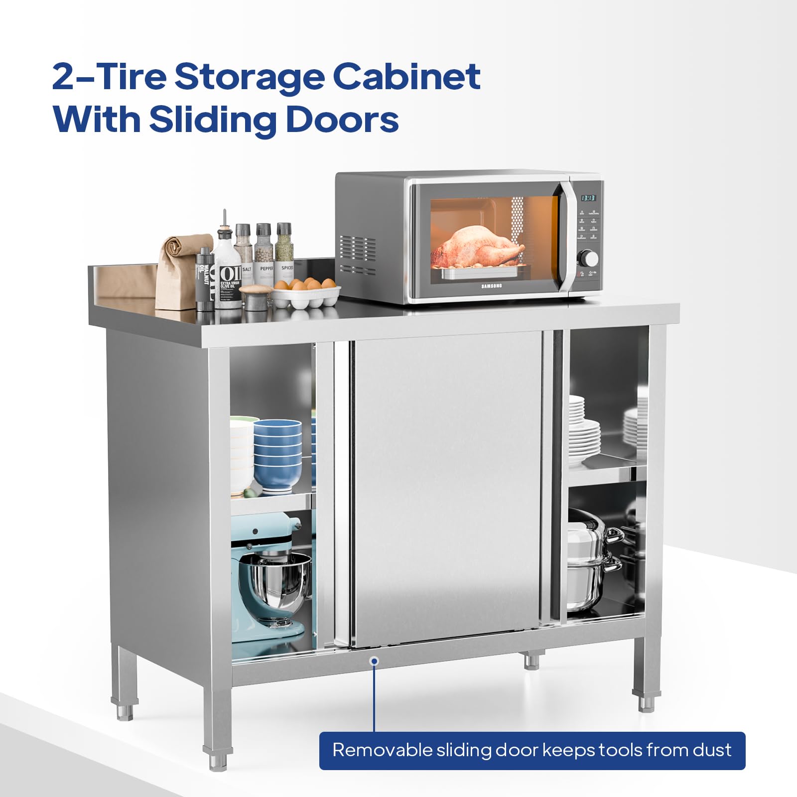 ROVSUN 39" x 19" Stainless Steel Table with Cabinet & Backsplash