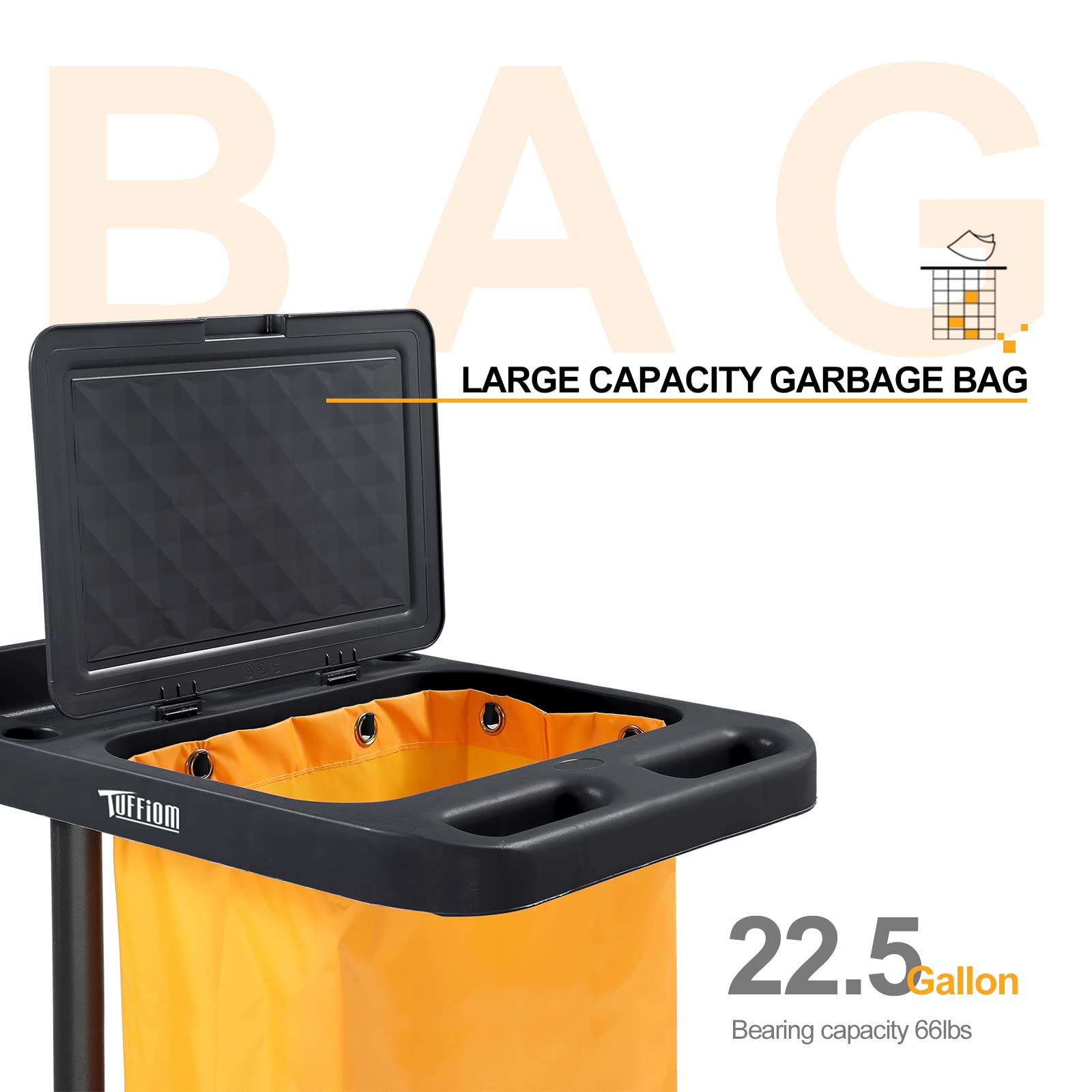 3-Tier 500 LBS Capacity Janitorial Cart with 22 Gallon Bag Black