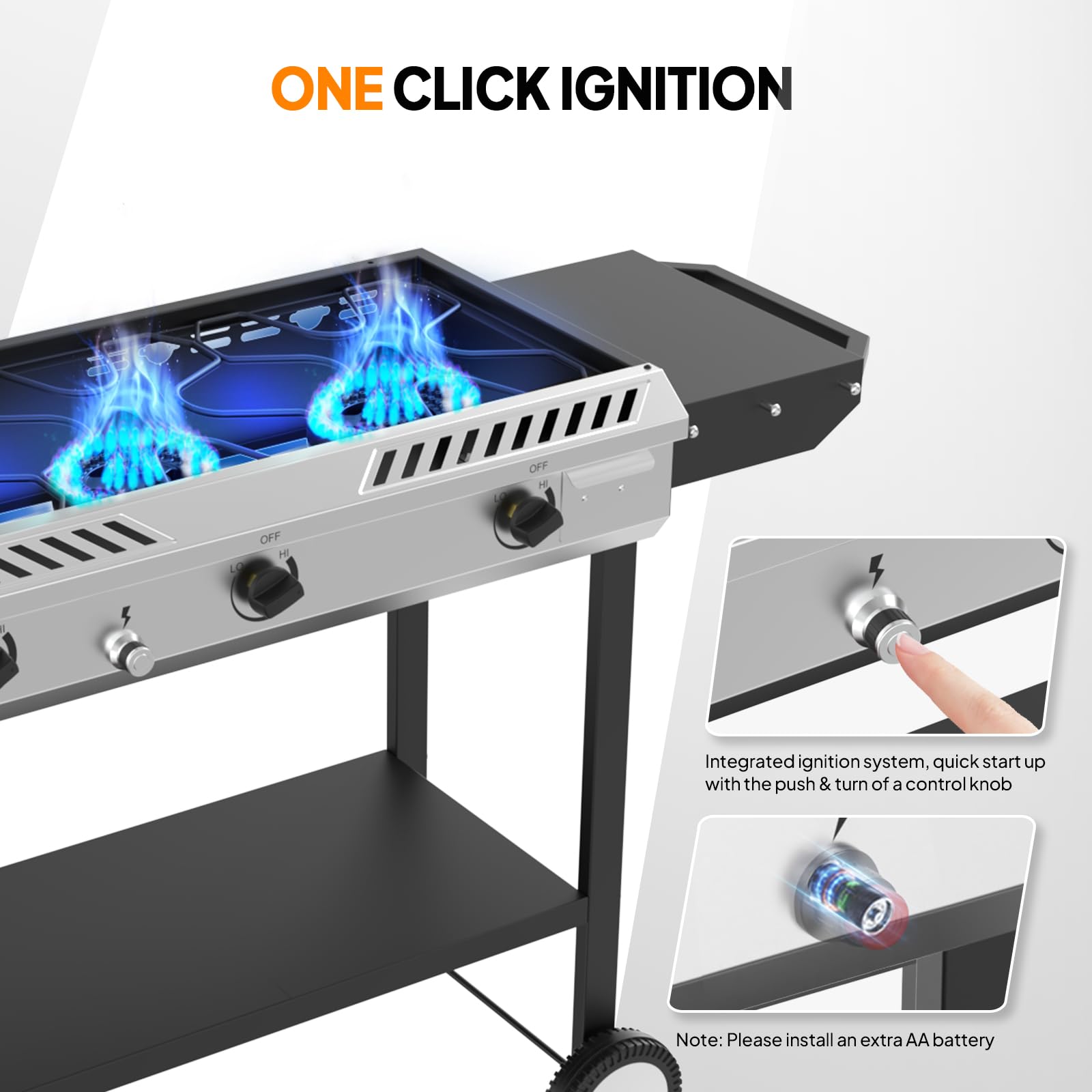 ROVSUN 3-Burner 225,000 BTU Outdoor Camping Propane Stove with Wheels & Side Shelves