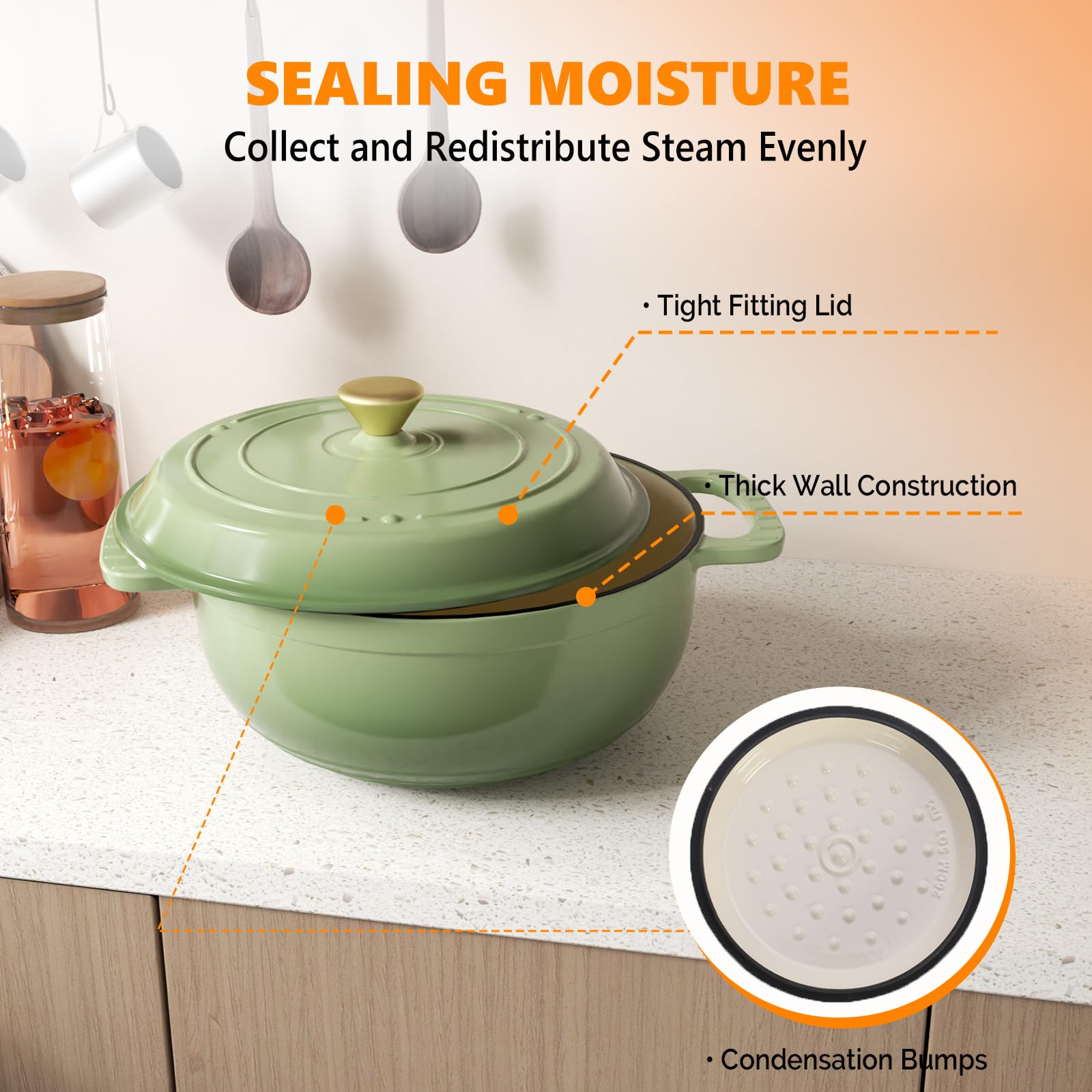 ROVSUN 6 QT Enameled Cast Iron Round Dutch Oven Sage Green