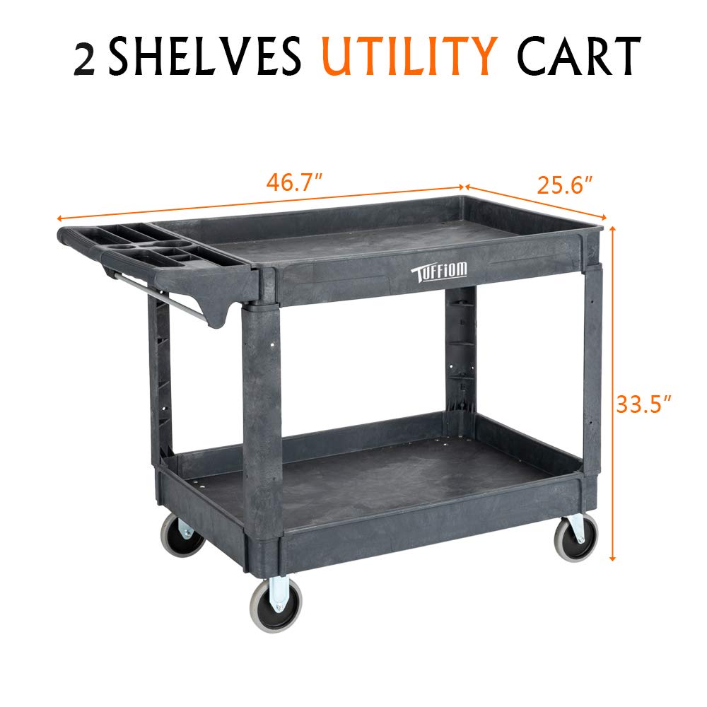 2-Tier 47" x 26" 550 lb. Capacity Plastic Utility Cart with Wheels Grey