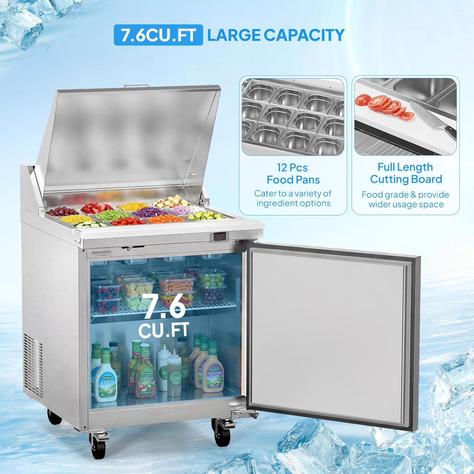ROVSUN 29" 12-Pan Refrigerated Salad Sandwich Prep Table