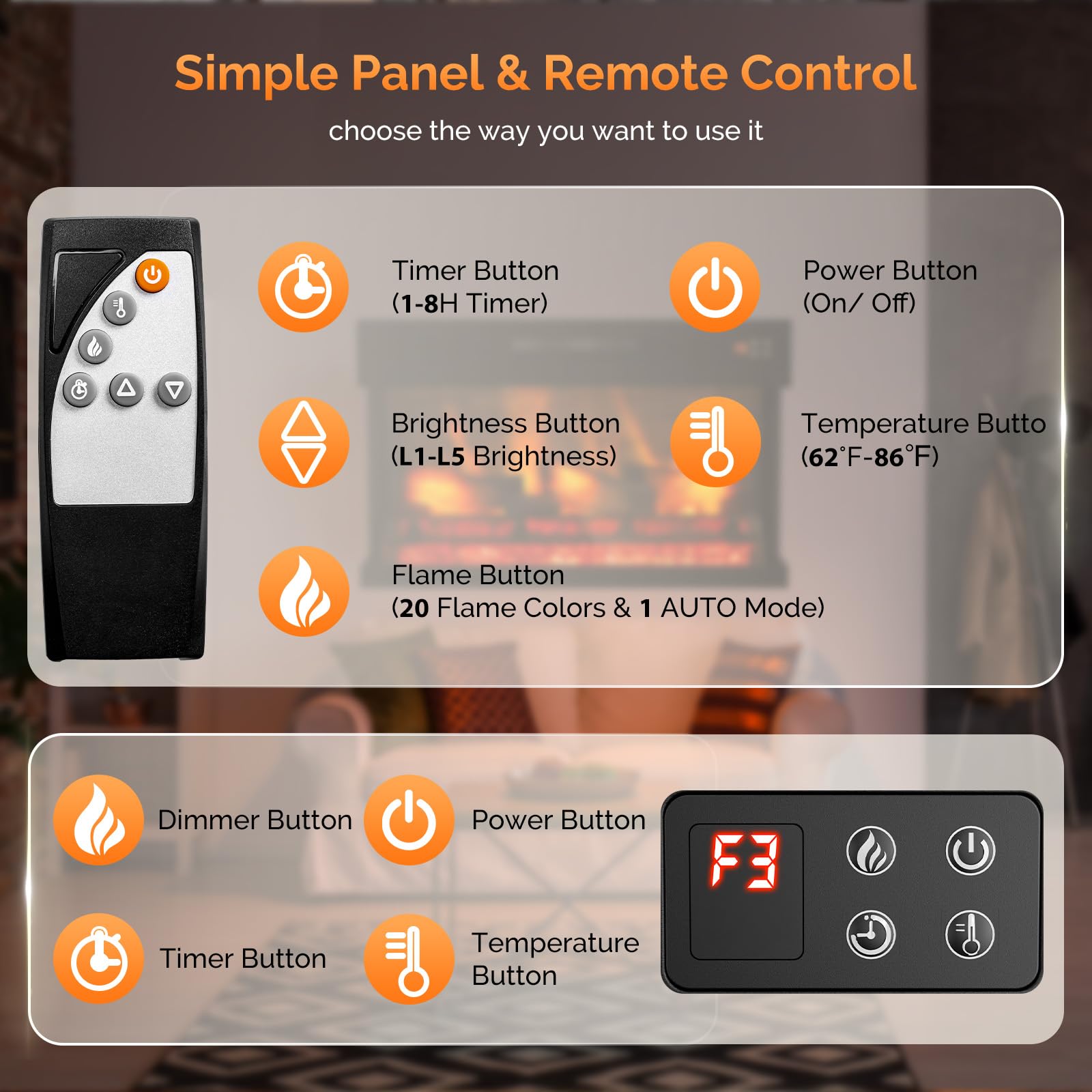 ROVSUN 28" 1400W 120V Electric Fireplace Insert with Remote Control