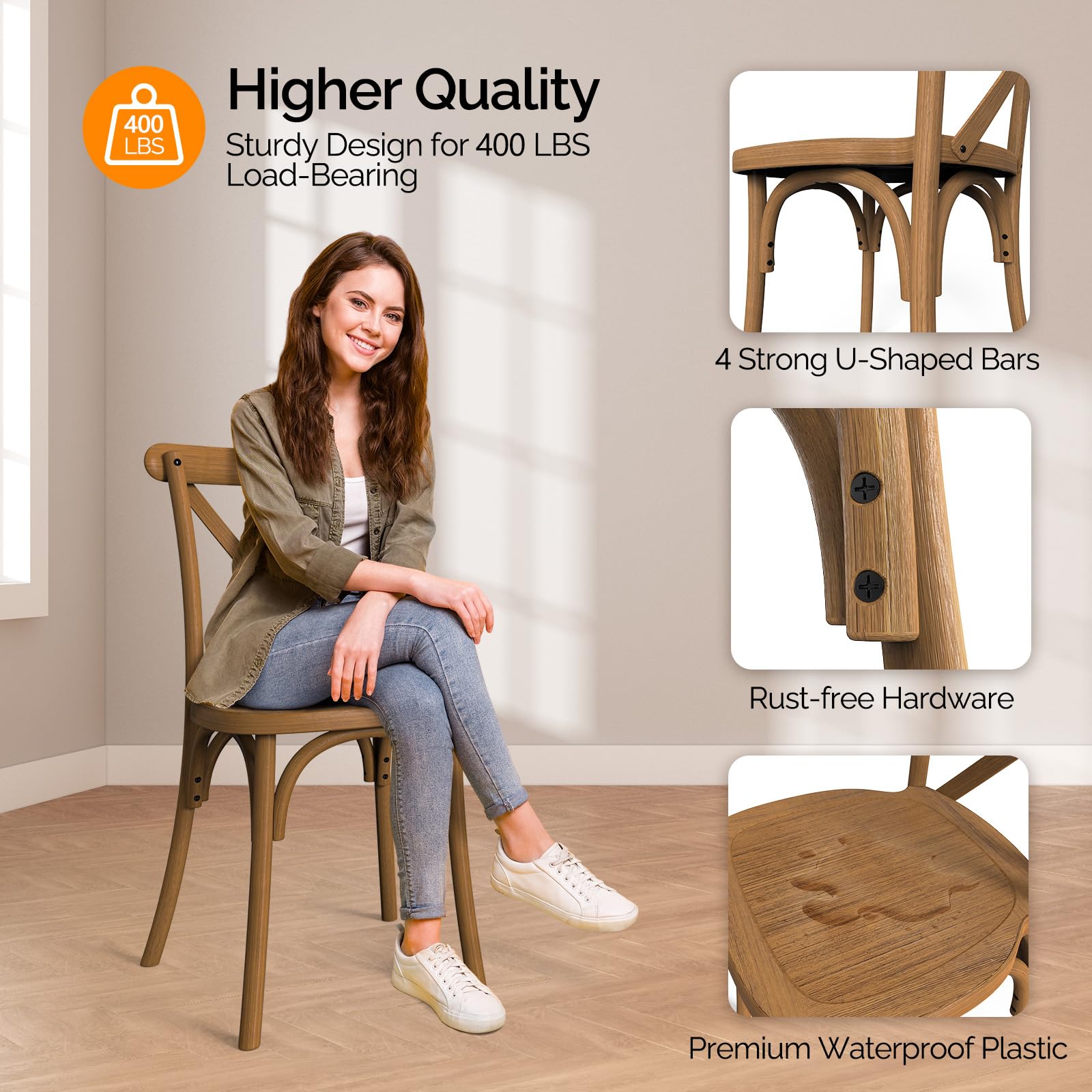 Plastic Outdoor Dining Chair Set Stackable with X Back Brown