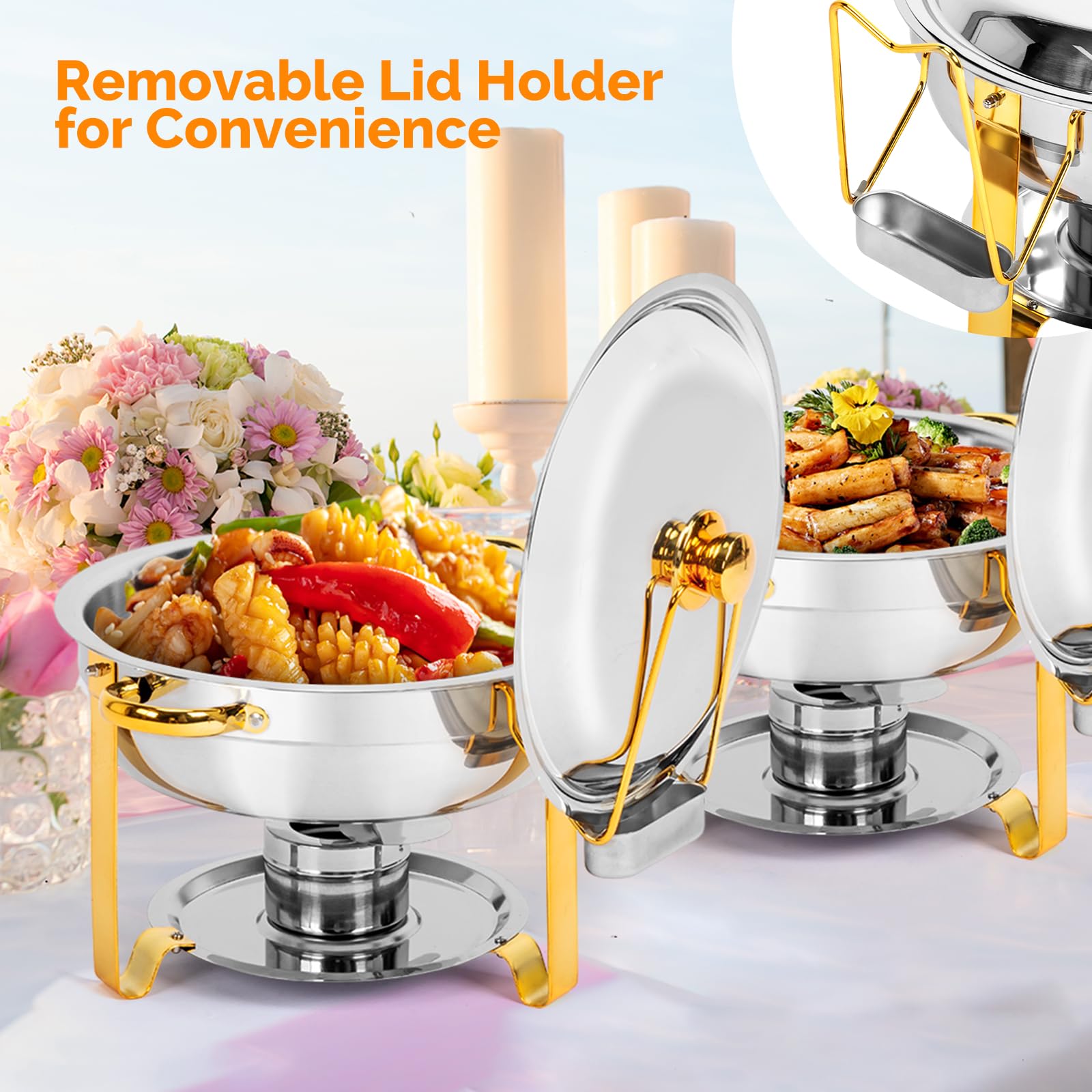 ROVSUN 5 QT Round Gold Chafing Dish Buffet Set with Stainless Steel Lid Holder