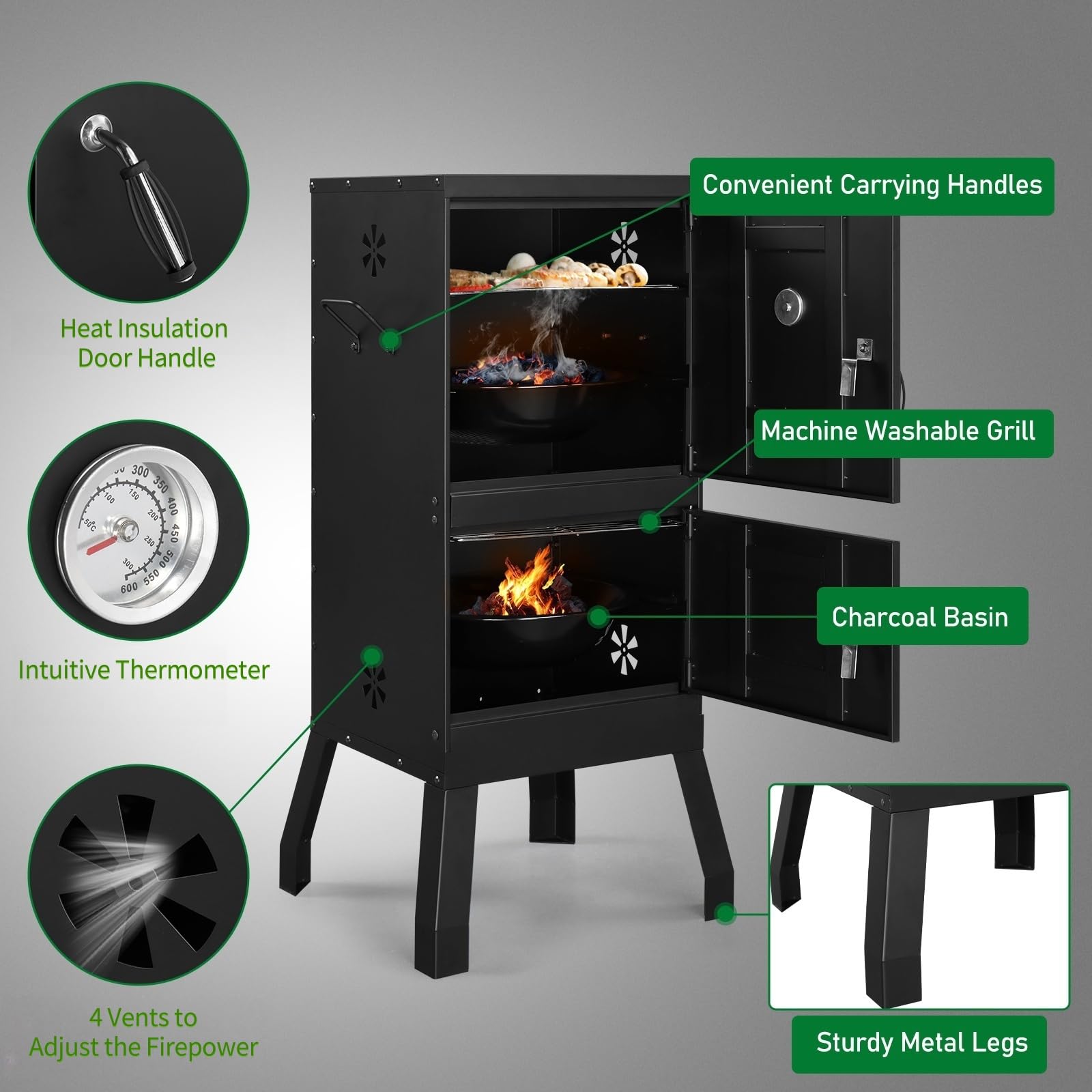 ROVSUN 2-in-1 Outdoor Smoker with Double Doors