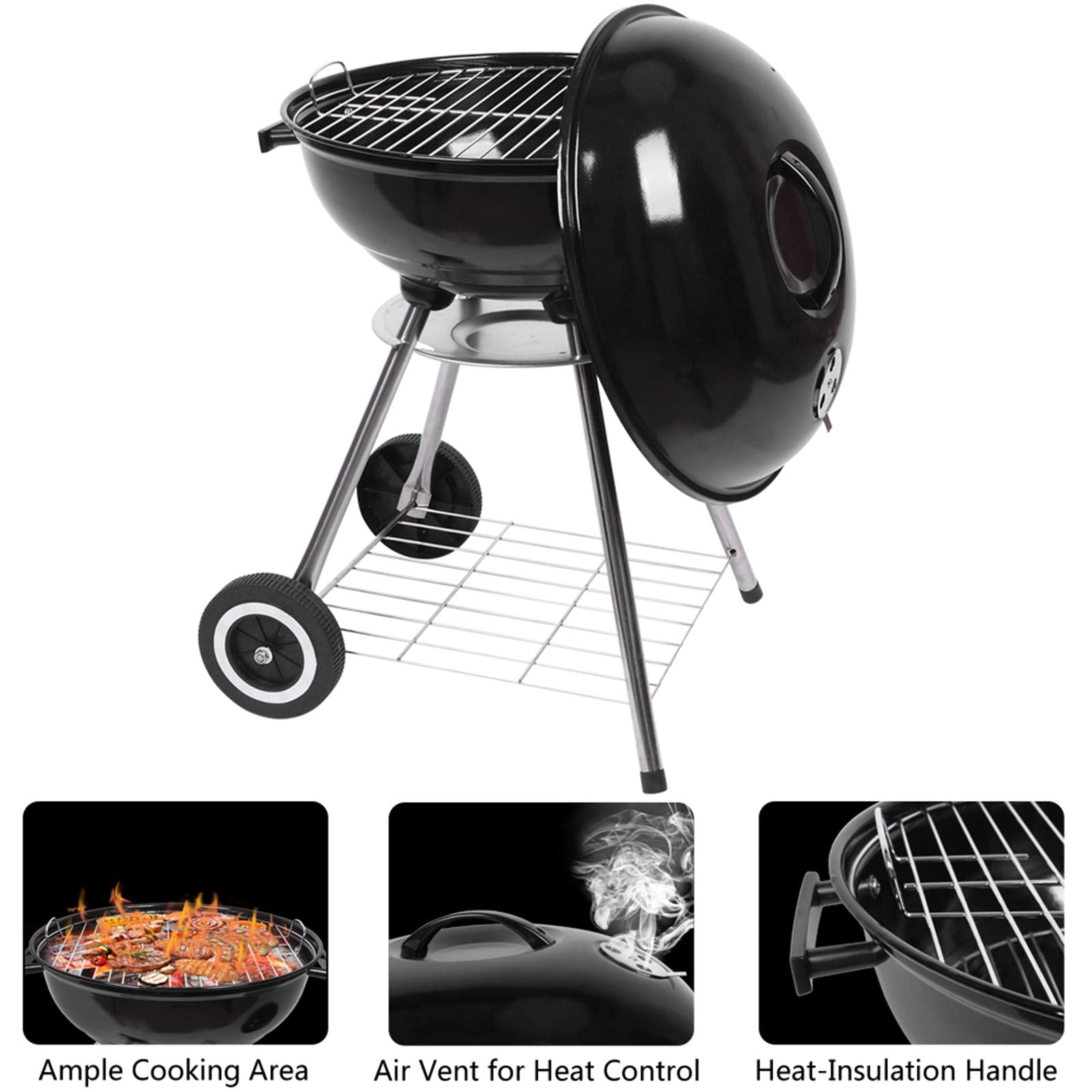 ROVSUN 18" Charcoal Grill with Wheels and Storage Holder